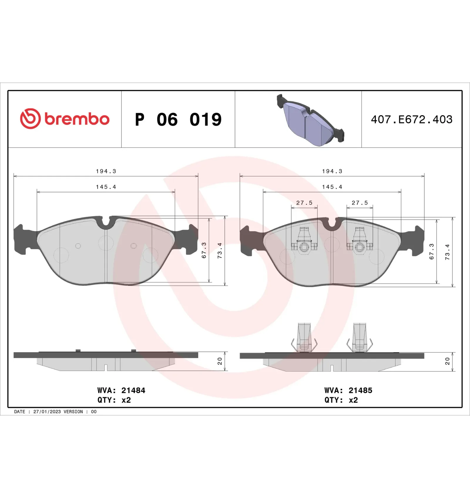 BMW 7 Serisi E38 Ön Fren Balatası 34111162884 P 06 019 BREMBO - BMW yedek parça