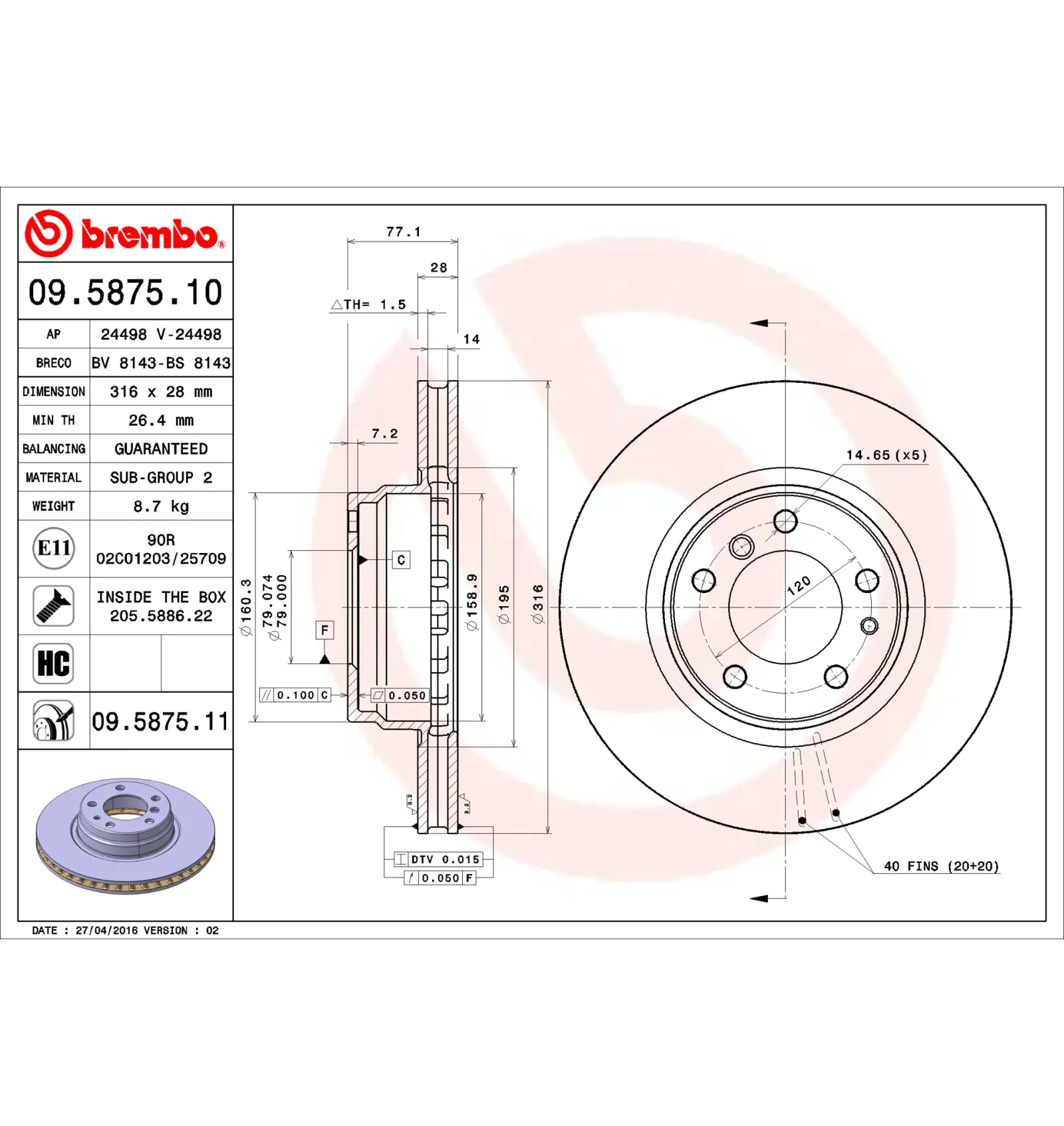 BMW 7 Serisi E38 Ön Fren Diski 34111162093 09.5875.11 BREMBO - BMW yedek parça