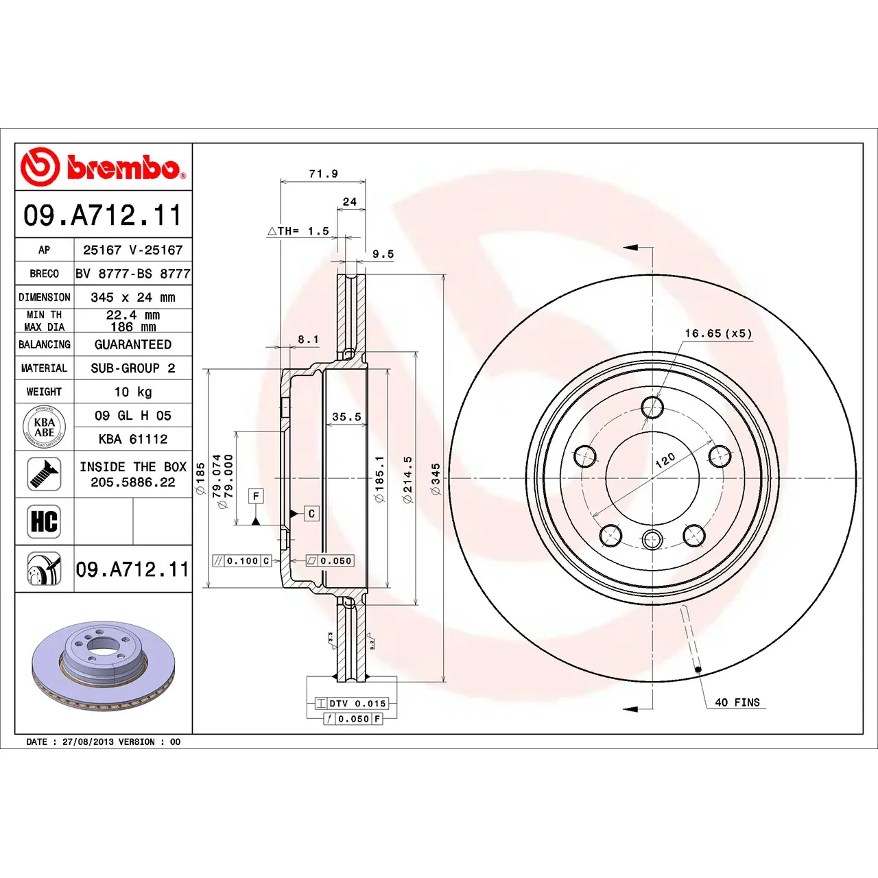 BMW 7 Serisi E65 E66 Arka Fren Diski 34216765889 09.A712.11 BREMBO - BMW yedek parça