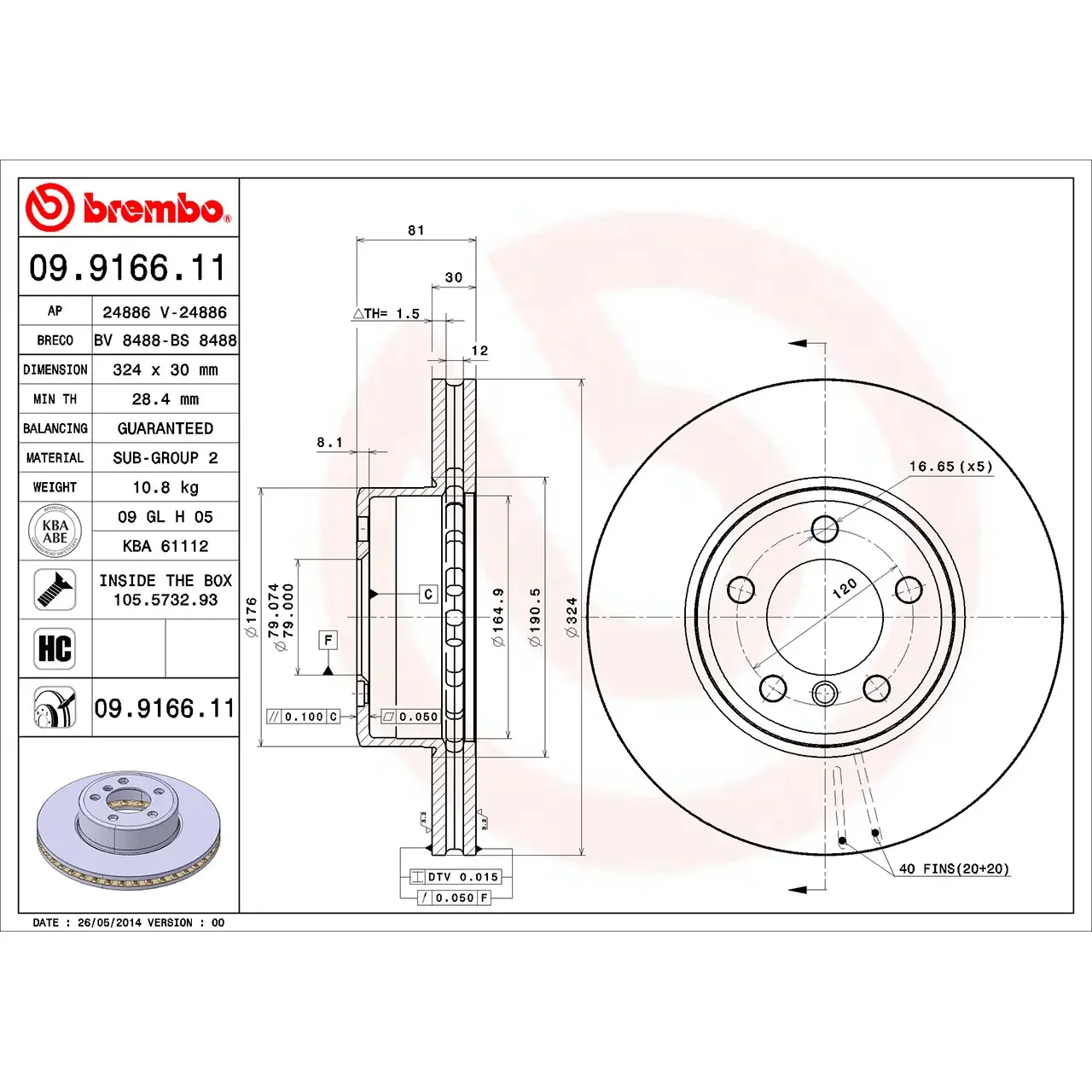 BMW 7 Serisi E65 E66 Ön Fren Diski 34116750265 09.9166.11 BREMBO - BMW yedek parça