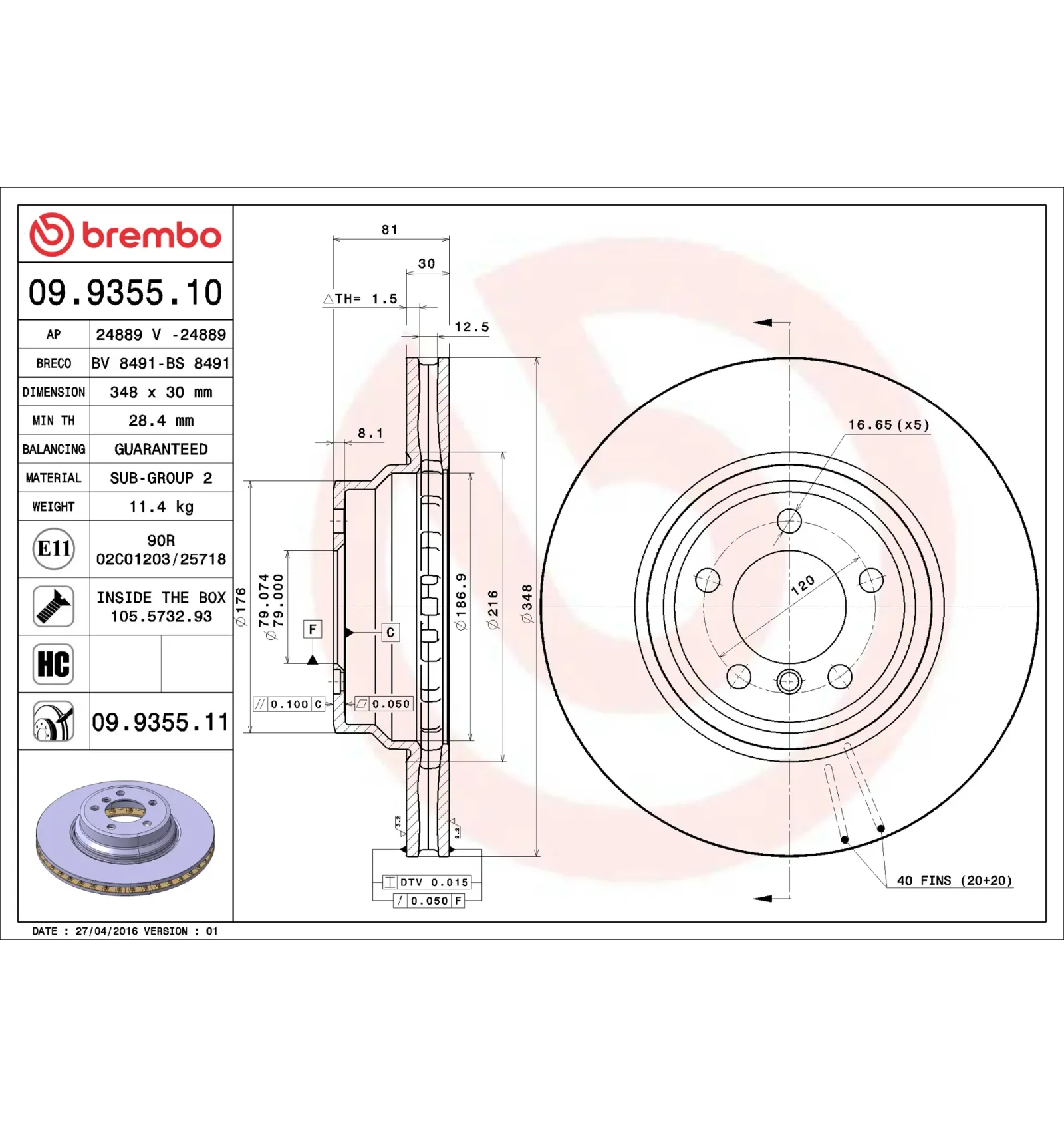 BMW 7 Serisi E65 E66 Ön Fren Diski 34116750267 09.9355.10 BREMBO - BMW yedek parça