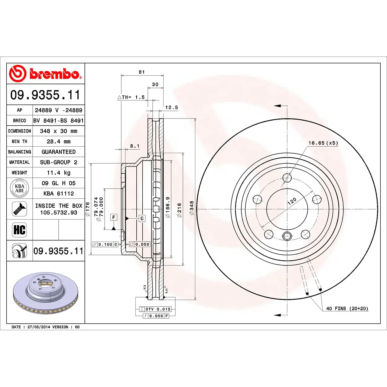 BMW 7 Serisi E65 E66 Ön Fren Diski 34116750267 09.9355.11 BREMBO - BMW yedek parça