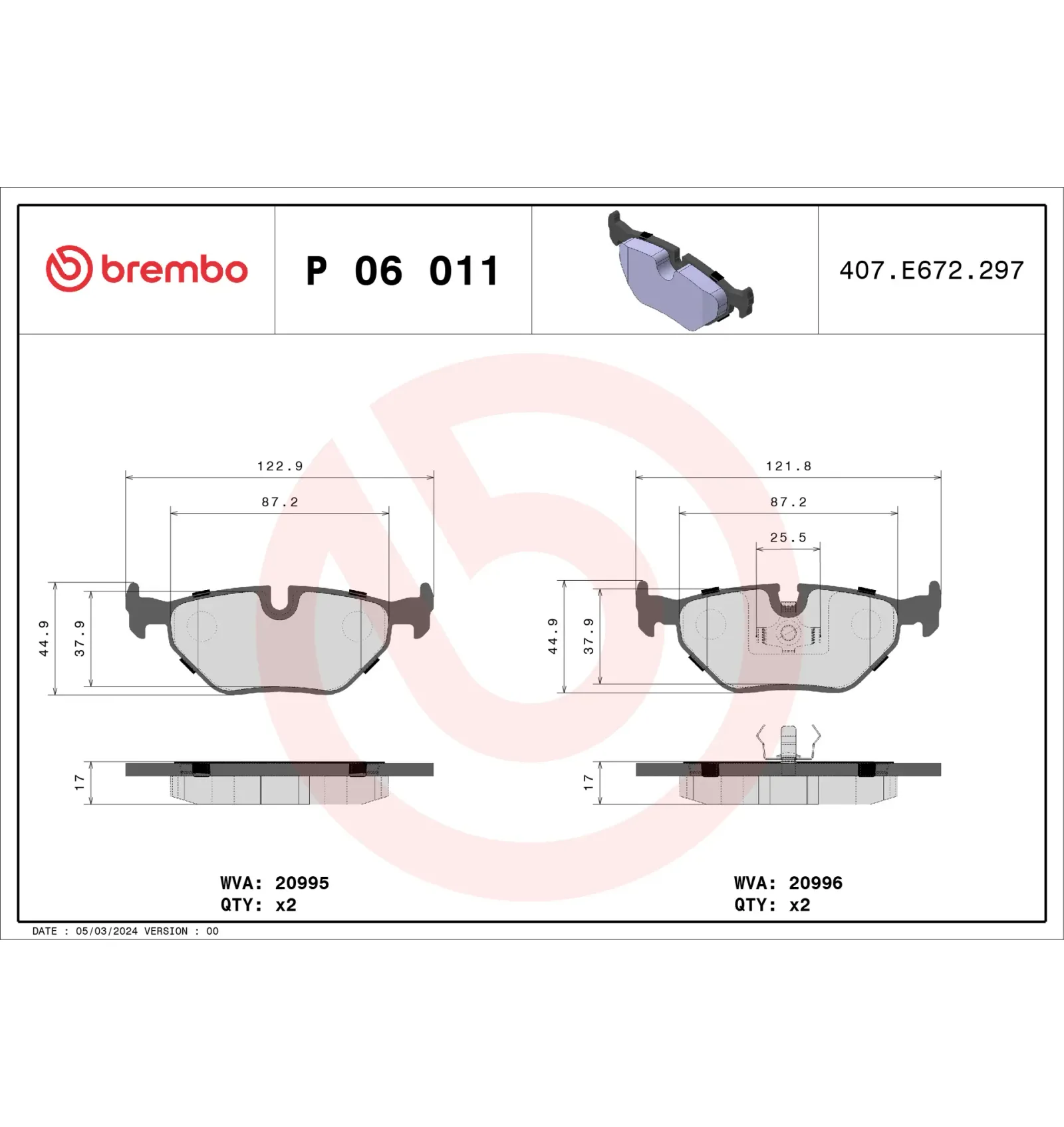 BMW E30 E32 E34 E36 Arka Fren Balatası 34211157044 P 06 011 BREMBO - BMW yedek parça
