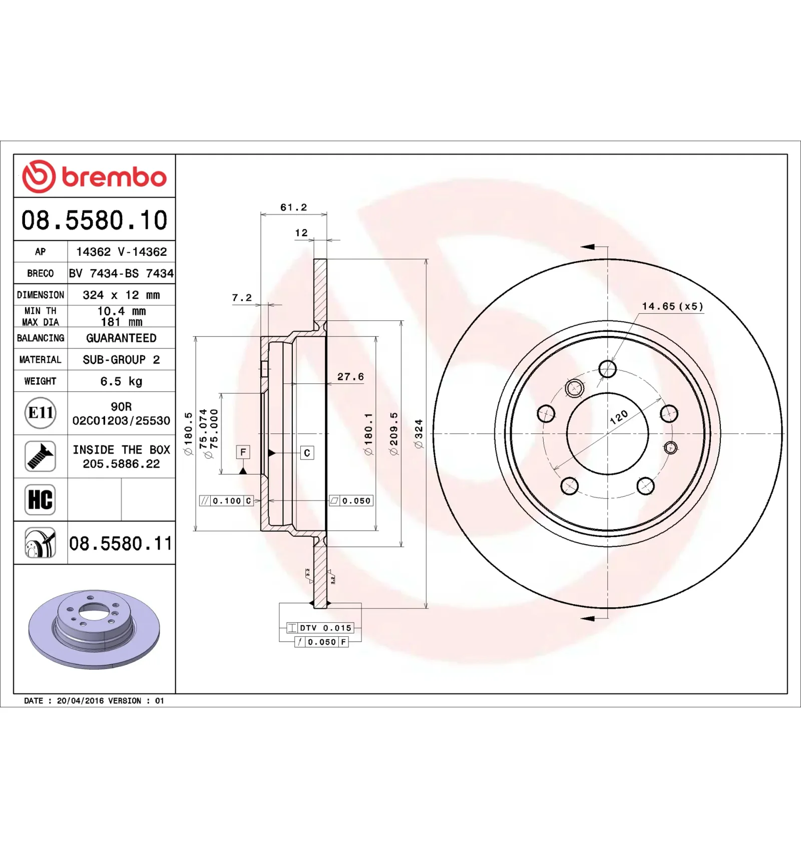 BMW E31 E38 Arka Fren Diski 34211157953 08.5580.10 BREMBO - BMW yedek parça