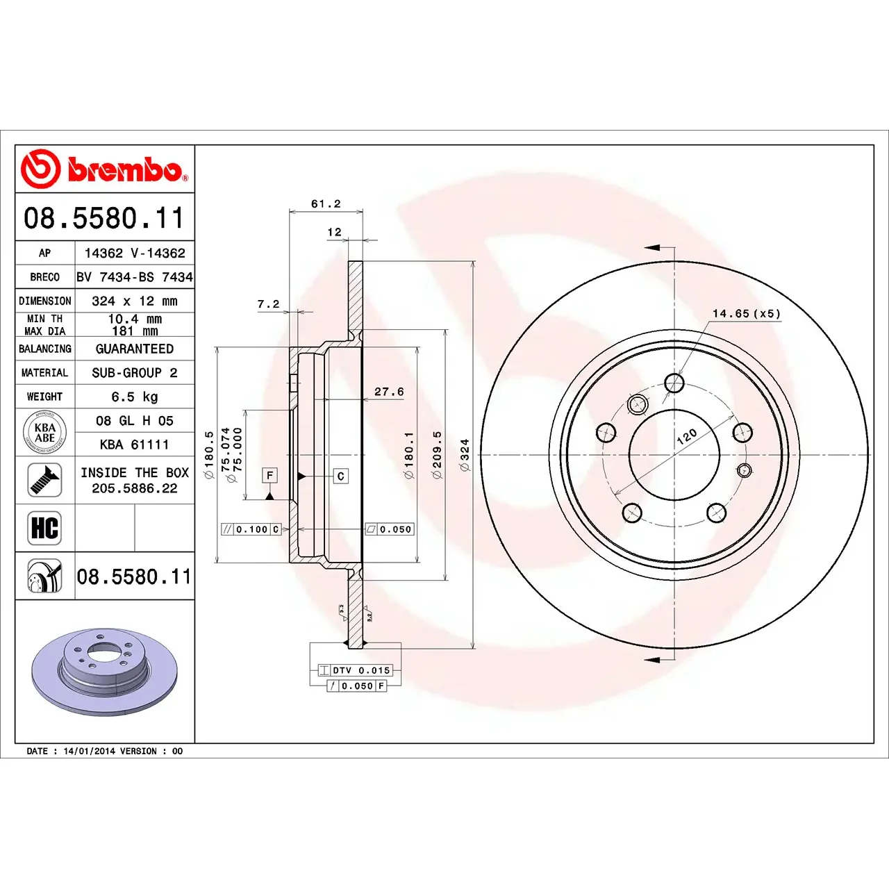 BMW E31 E38 Arka Fren Diski 34211157953 08.5580.11 BREMBO - BMW yedek parça