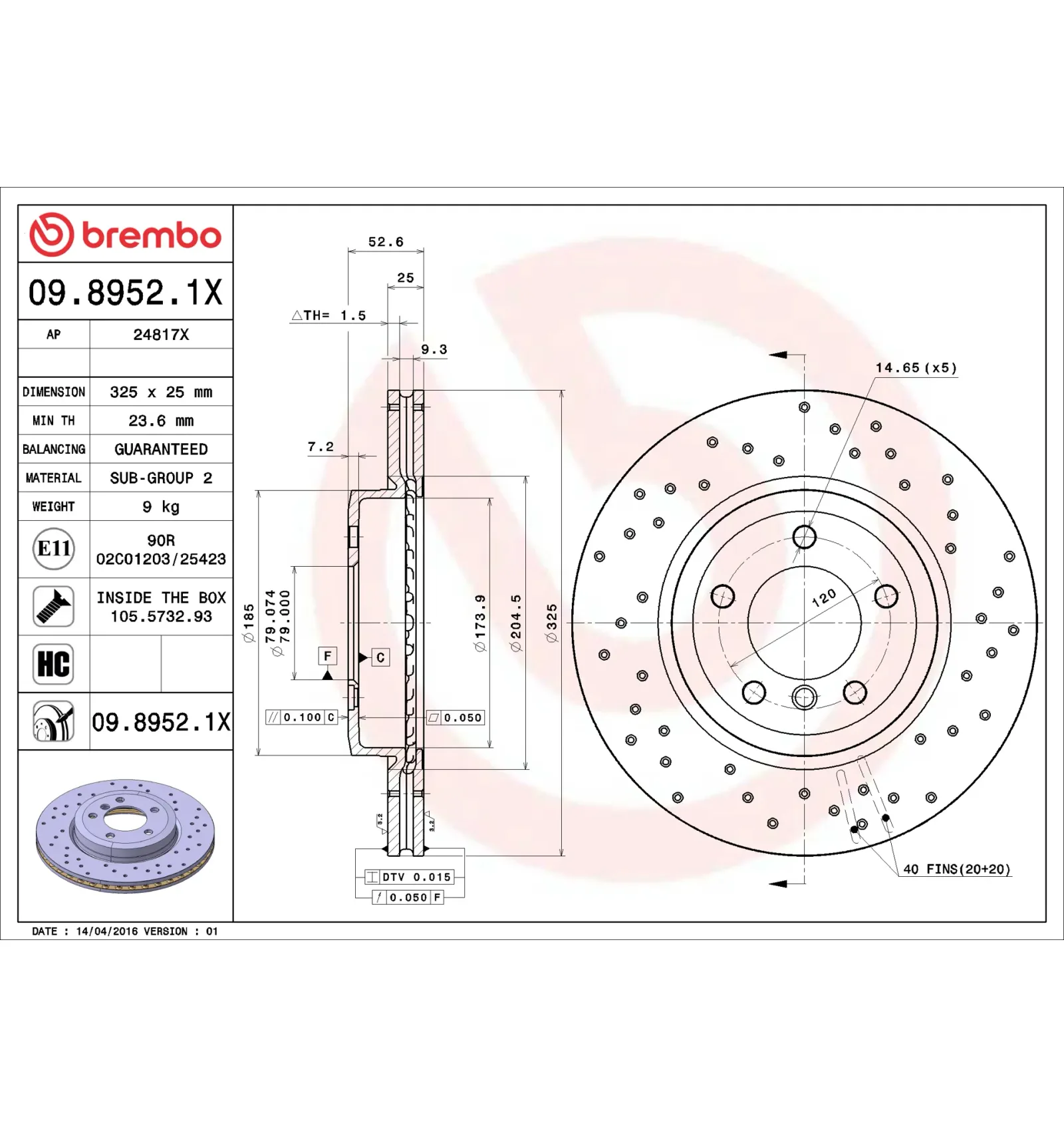 BMW E46 E85 E86 Ön Fren Diski 34101166071 09.8952.1X BREMBO - BMW yedek parça