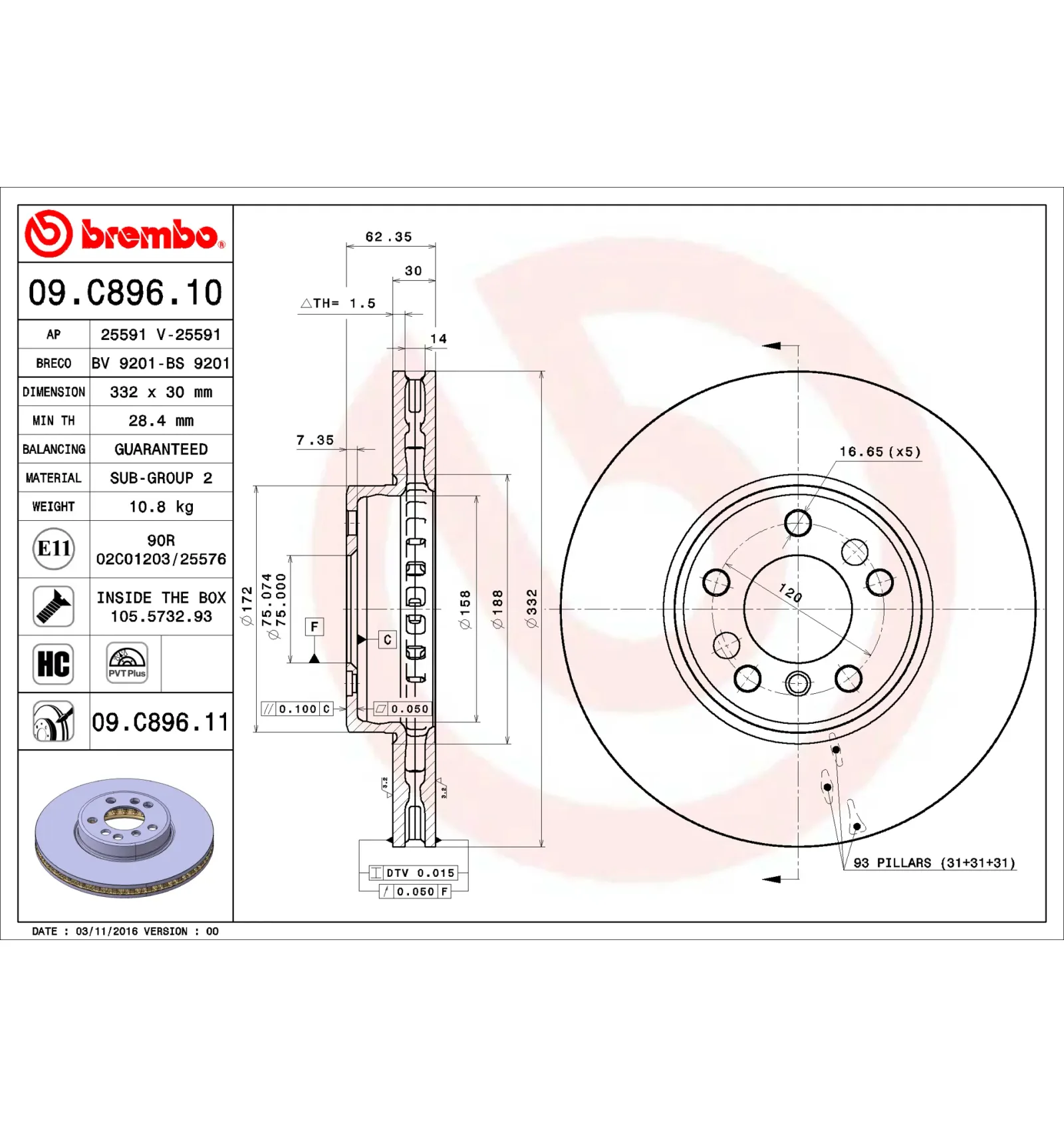 BMW E53 E83 Ön Fren Diski 34116750713 09.C896.11 BREMBO - BMW yedek parça