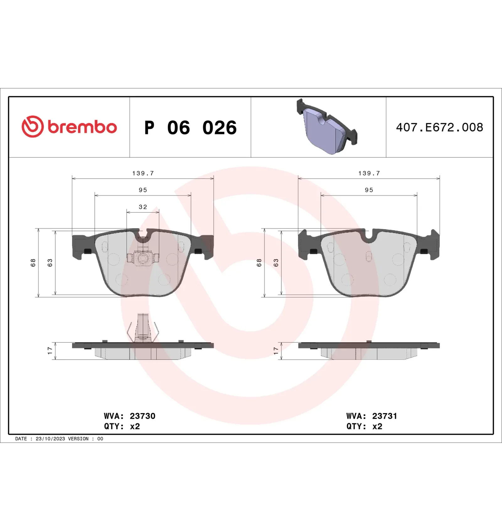 BMW E60 E61 E63 E64… Arka Fren Balatası 34110301476 P 06 026 BREMBO - BMW yedek parça