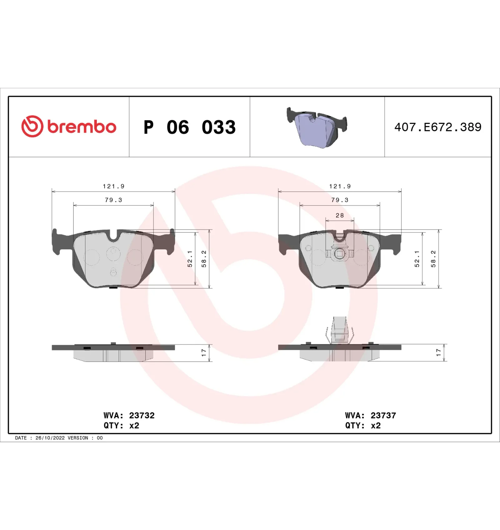 BMW E60 E61 E63 E64 Arka Fren Balatası 34212339276 P 06 033 BREMBO - BMW yedek parça
