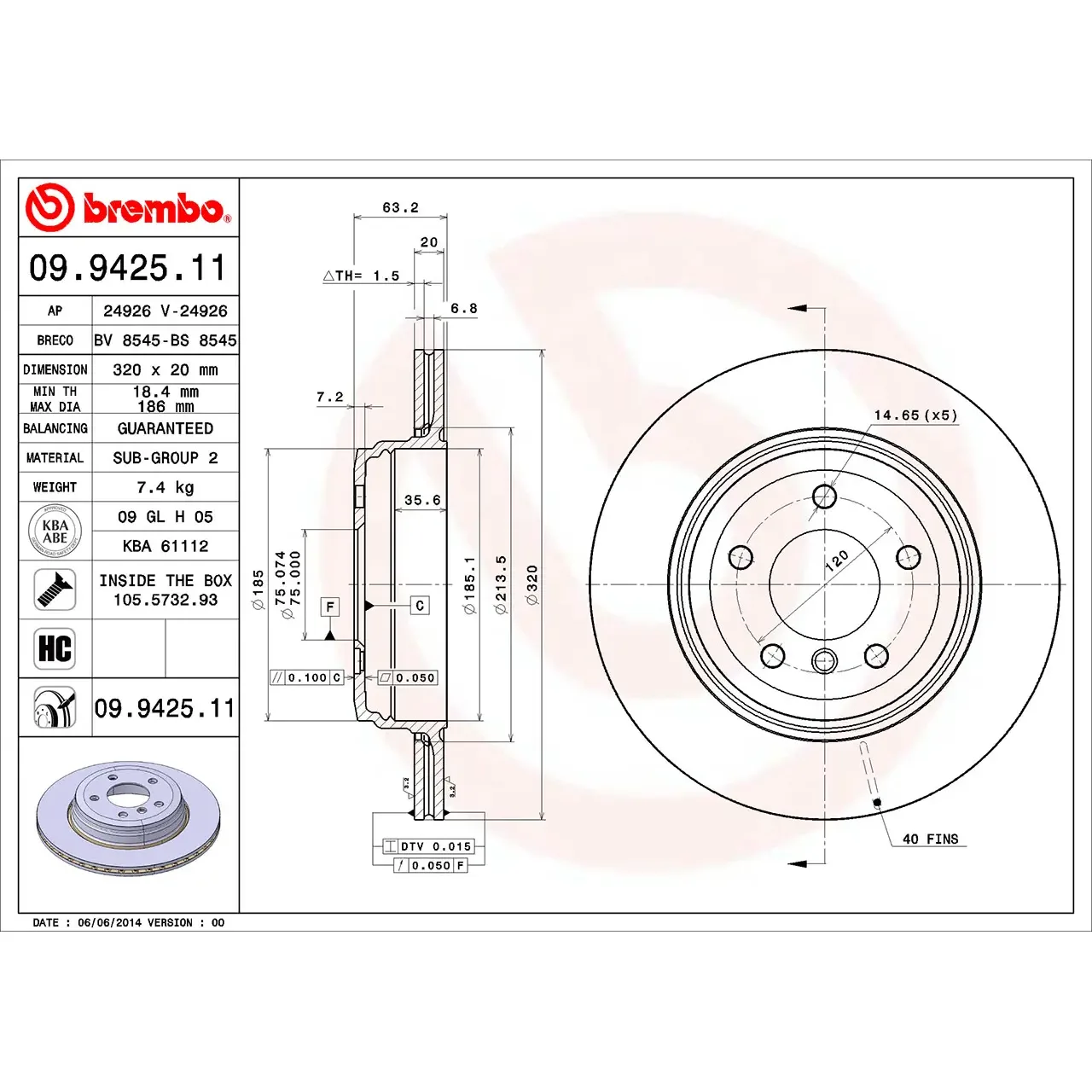 BMW E60 E61 E63 E64 Arka Fren Diski 34216753215 09.9425.11 BREMBO - BMW yedek parça