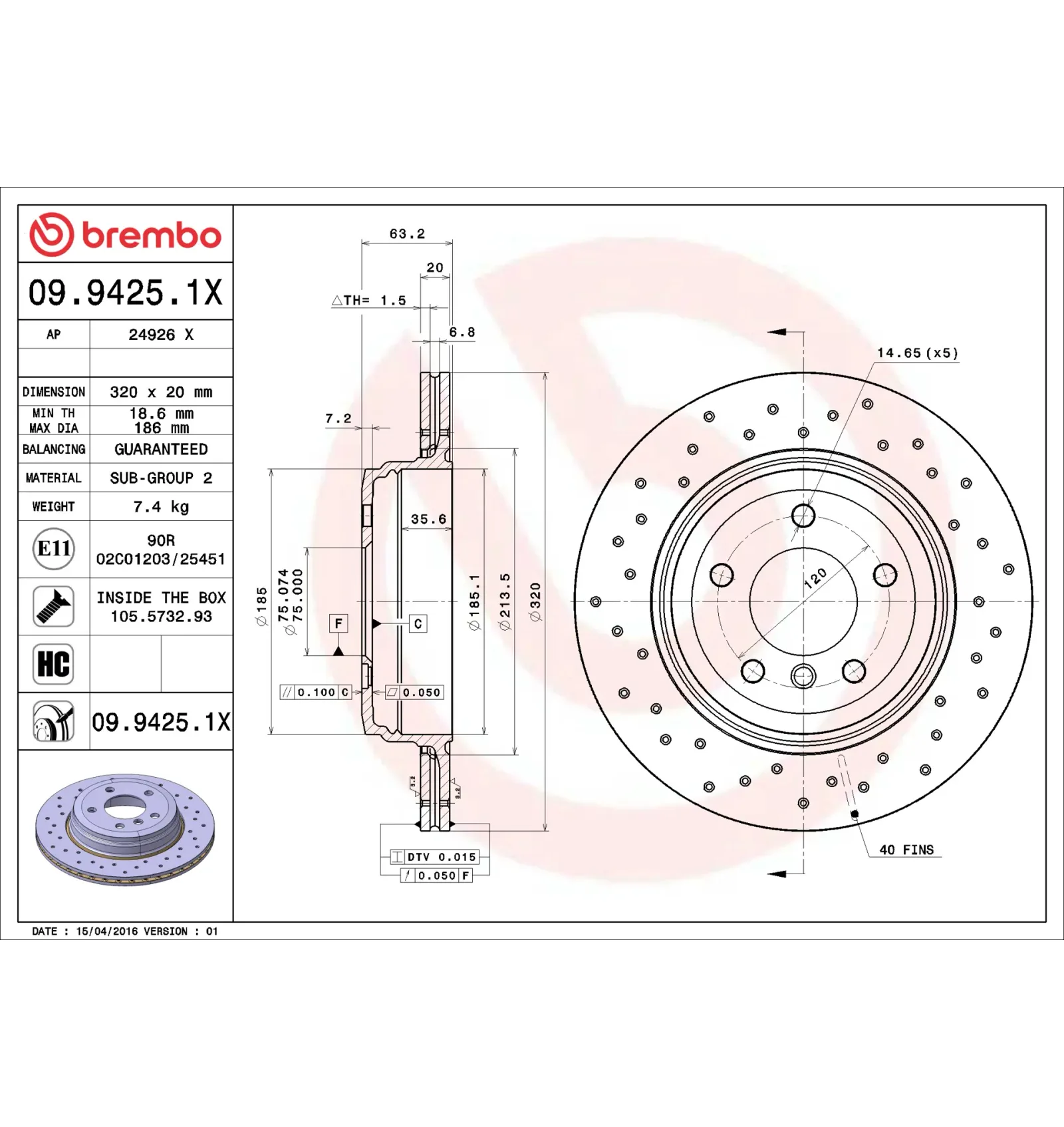 BMW E60 E61 E63 E64 Arka Fren Diski 34216753215 09.9425.1X BREMBO - BMW yedek parça