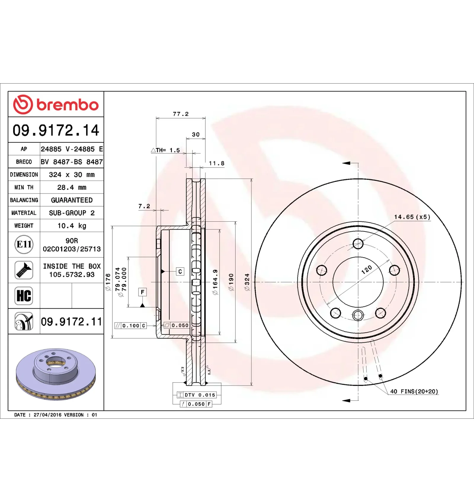 BMW E60 E61 E63 E64 Ön Fren Diski 34116753221 09.9172.14 BREMBO - BMW yedek parça