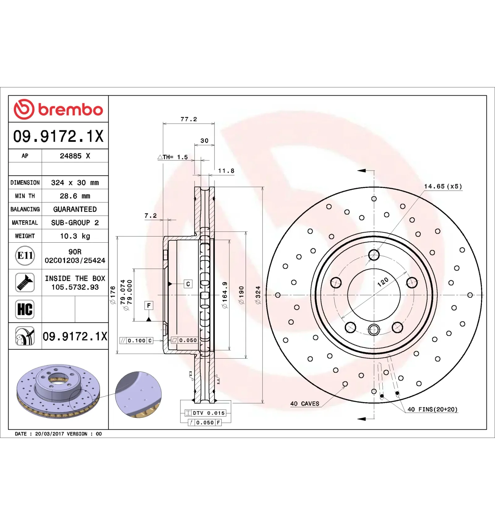 BMW E60 E61 E63 E64 Ön Fren Diski 34116753221 09.9172.1X BREMBO - BMW yedek parça