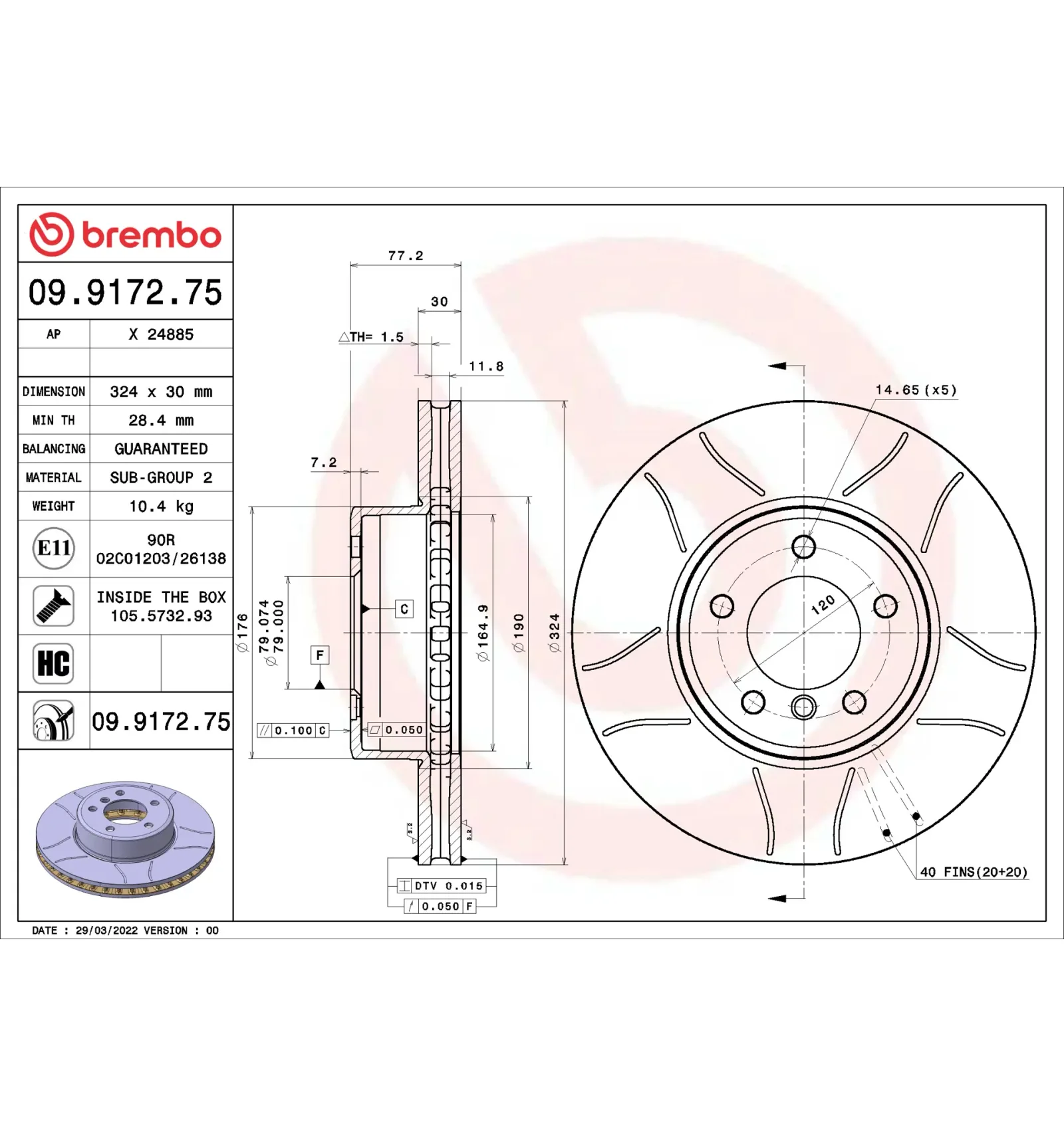 BMW E60 E61 E63 E64 Ön Fren Diski 34116753221 09.9172.75 BREMBO - BMW yedek parça