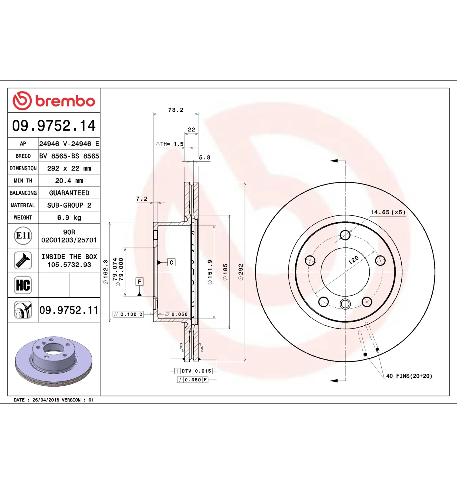 BMW E60 E81 E82 E87… Ön Fren Diski 34116764641 09.9752.14 BREMBO - BMW yedek parça