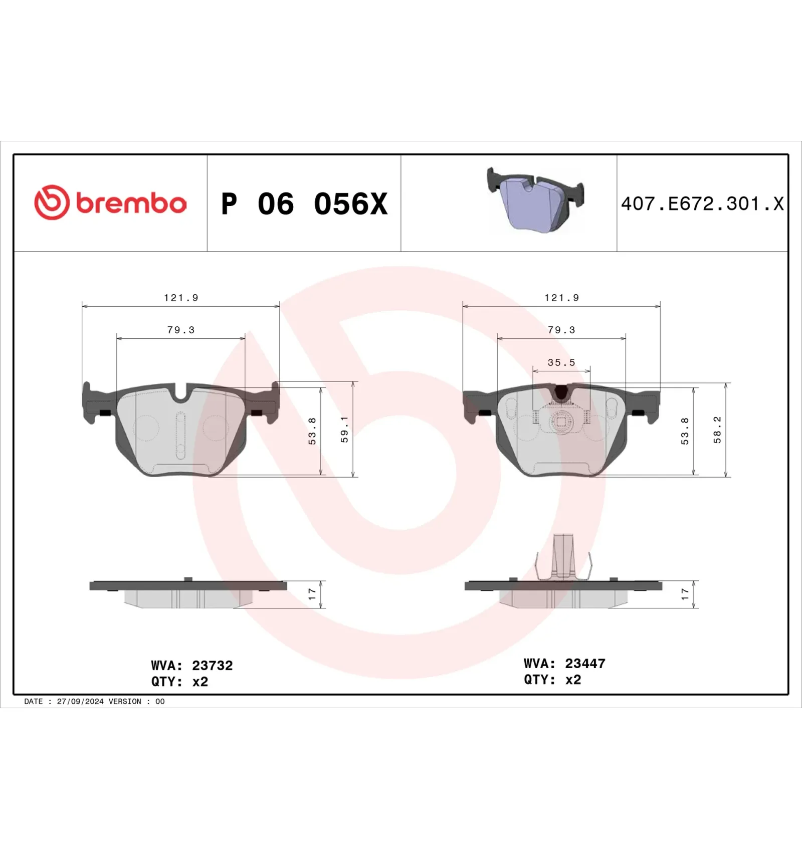 BMW E70 E71 E72 F15… Arka Fren Balatası 34212413040 P 06 056X BREMBO - BMW yedek parça
