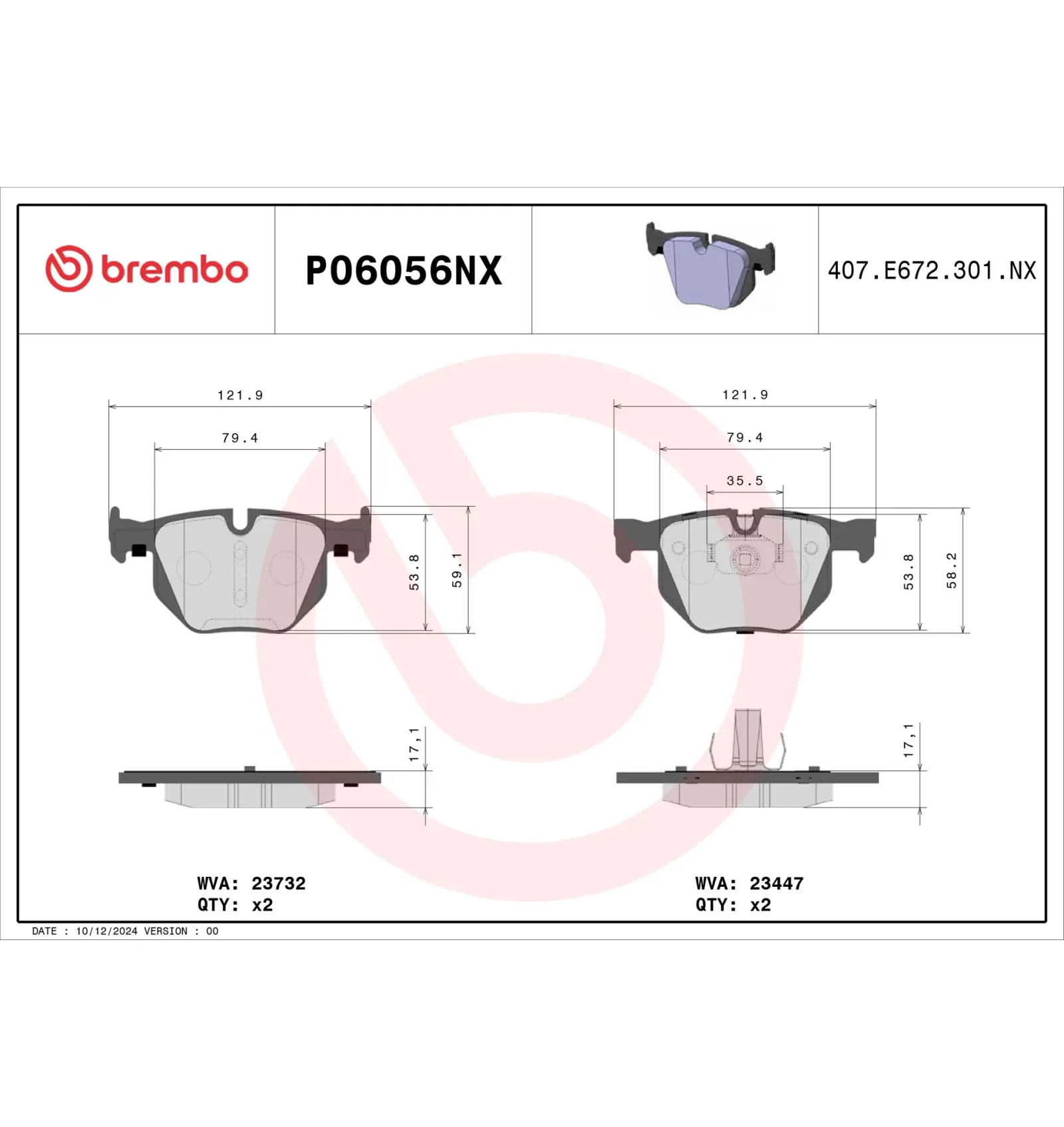 BMW E70 E71 E72 F15… Arka Fren Balatası 34212413040 P06056NX BREMBO - BMW yedek parça