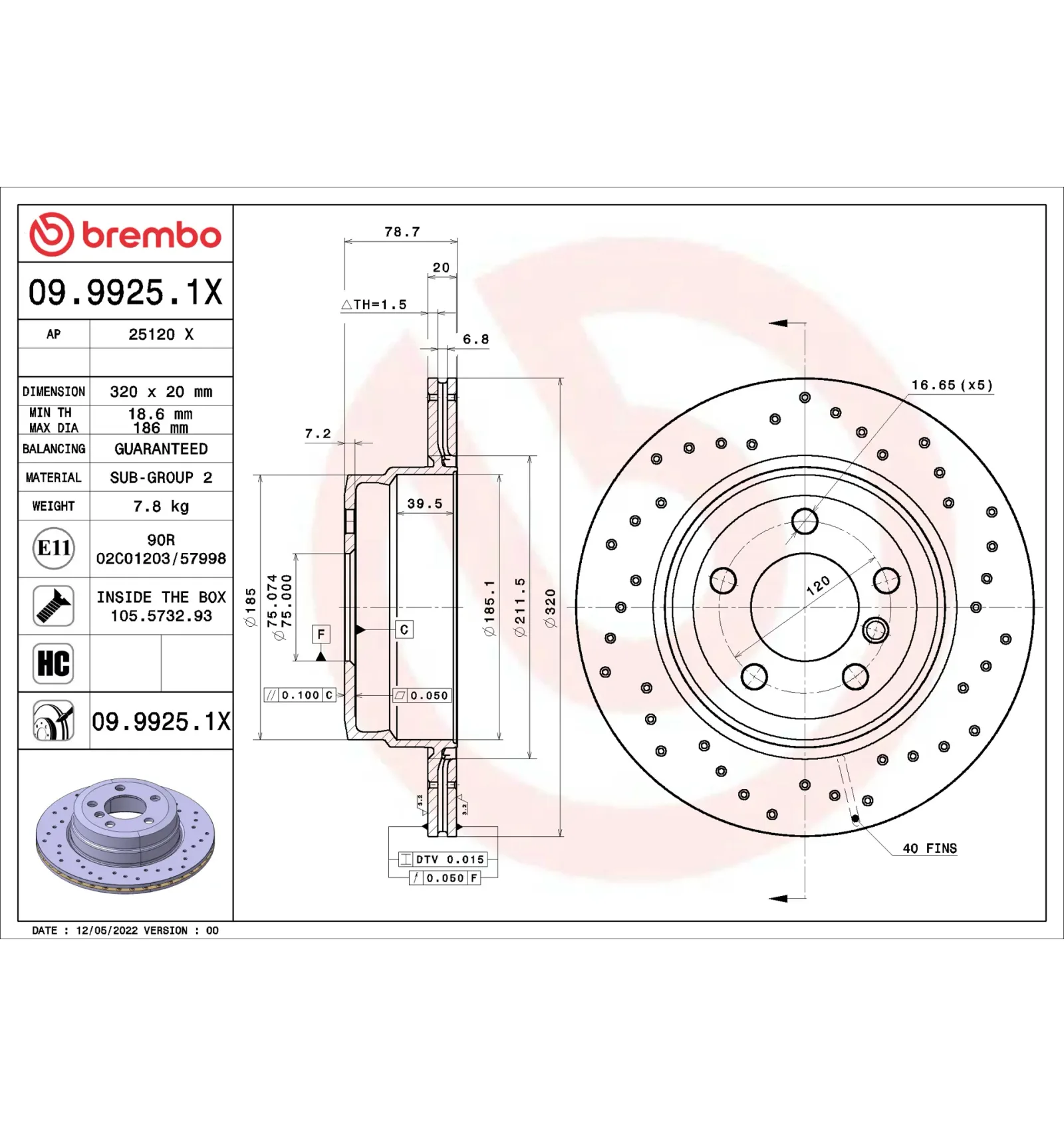BMW E70 E71 E72 F15… Arka Fren Diski 34216771970 09.9925.1X BREMBO - BMW yedek parça