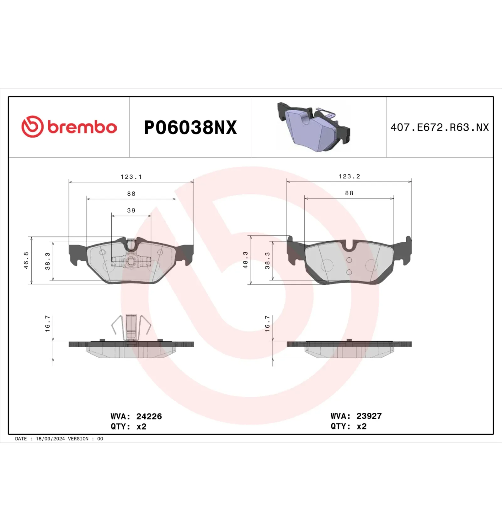 BMW E81 E82 E84 E87… Arka Fren Balatası 34121288891 P06038NX BREMBO - BMW yedek parça