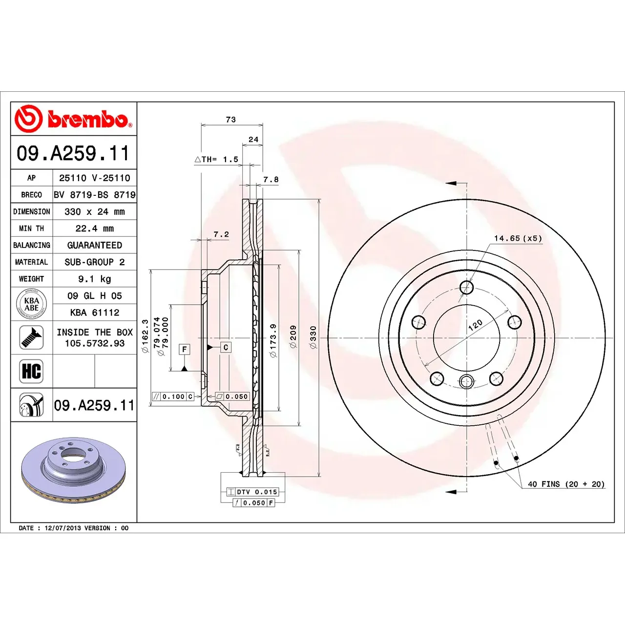 BMW E81 E82 E84 E87… Ön Fren Diski 34116764645 09.A259.11 BREMBO - BMW yedek parça