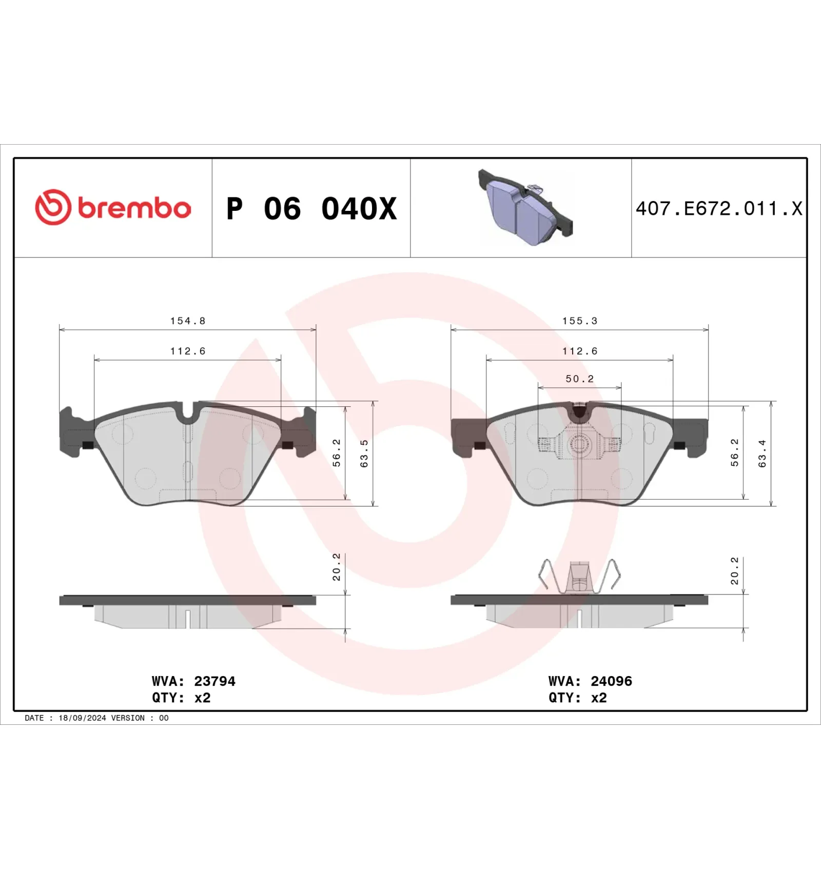 BMW E81 E82 E87 E88… Fren Balatası 34112288856 P 06 040X BREMBO - BMW yedek parça