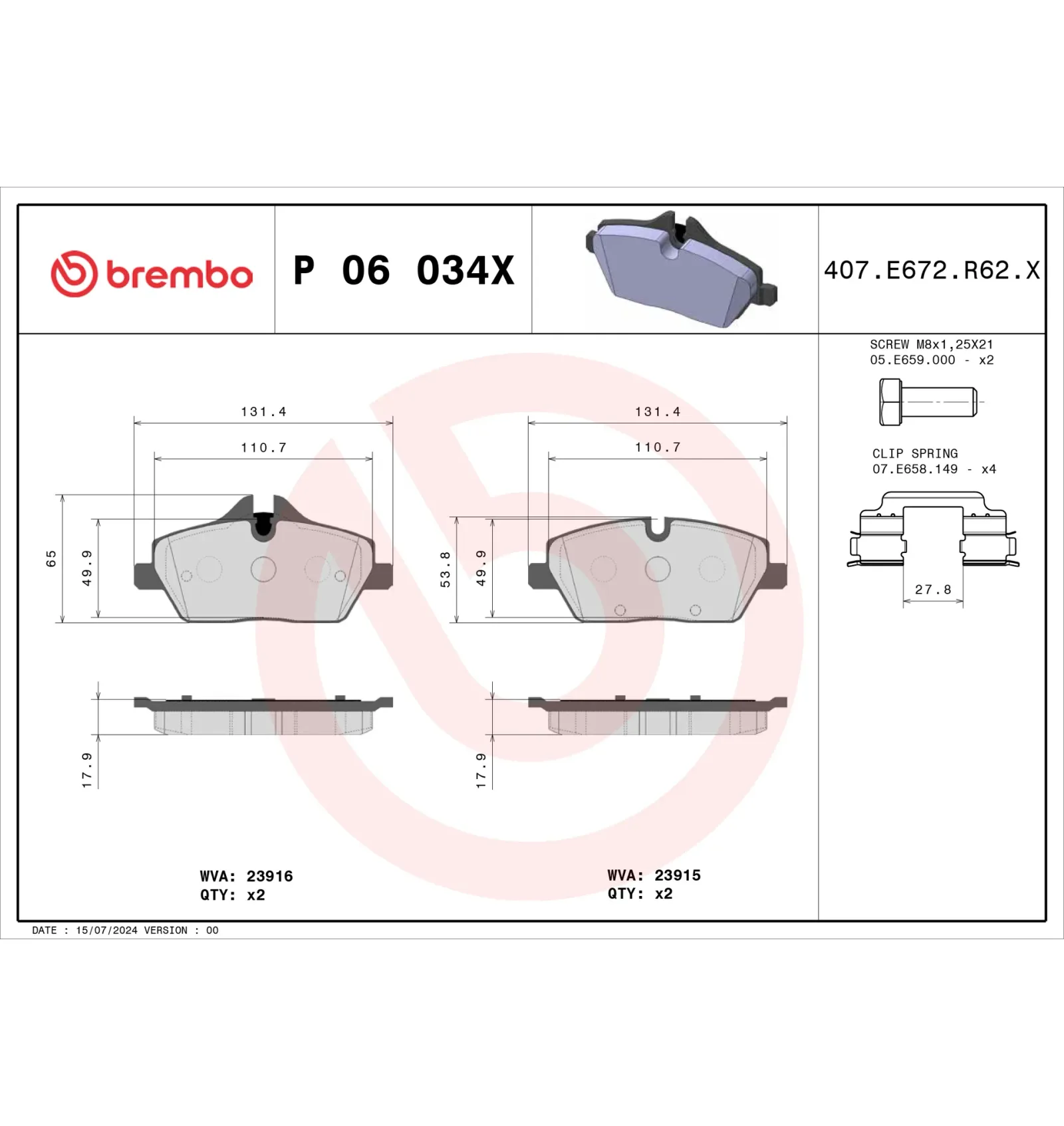 BMW E81 E82 E87 E88… Ön Fren Balatası 34106863292 P 06 034X BREMBO - BMW yedek parça