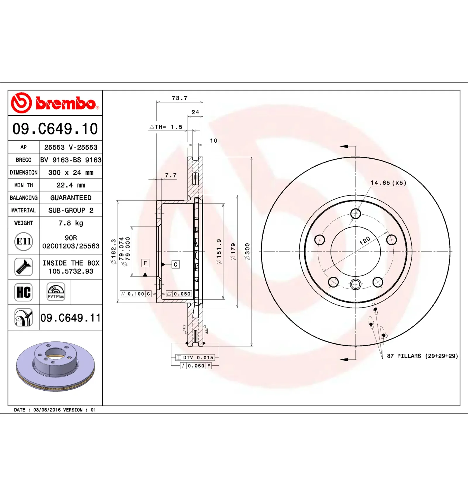BMW E81 E82 E87 E88… Ön Fren Diski 34116764643 09.C649.11 BREMBO - BMW yedek parça