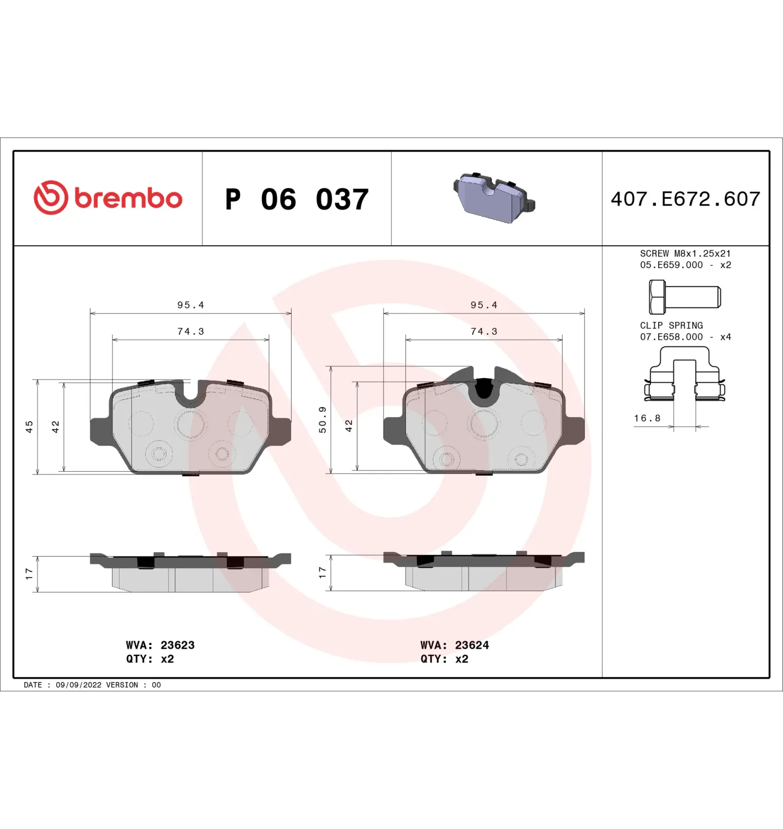 BMW E81 E82 E87 E90… Arka Fren Balatası 34121288889 P 06 037 BREMBO - BMW yedek parça