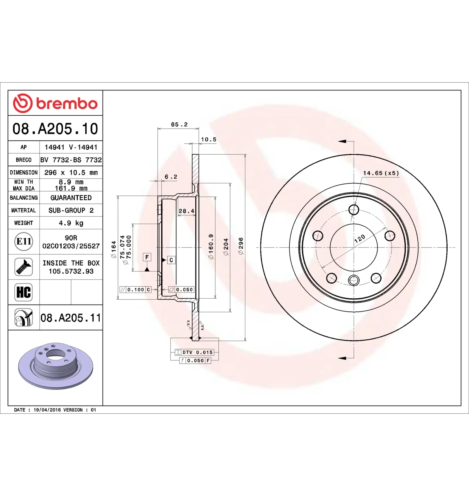 BMW E81 E82 E87 E90… Arka Fren Diski 34214031275 08.A205.10 BREMBO - BMW yedek parça