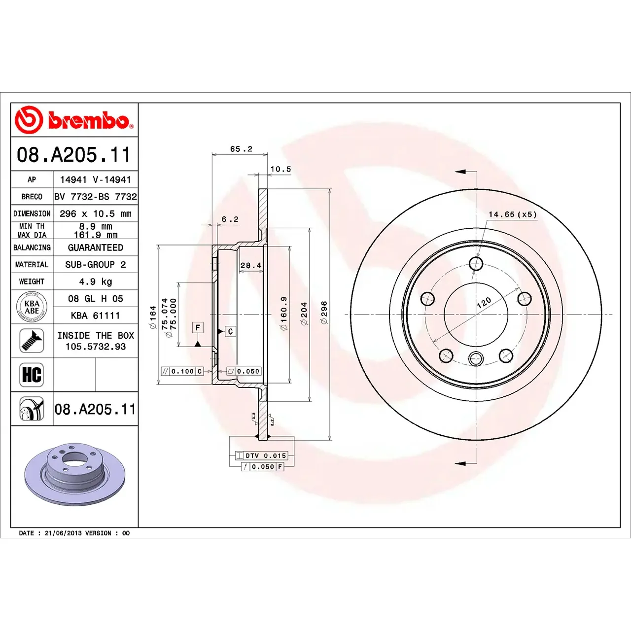 BMW E81 E82 E87 E90… Arka Fren Diski 34214031275 08.A205.11 BREMBO - BMW yedek parça