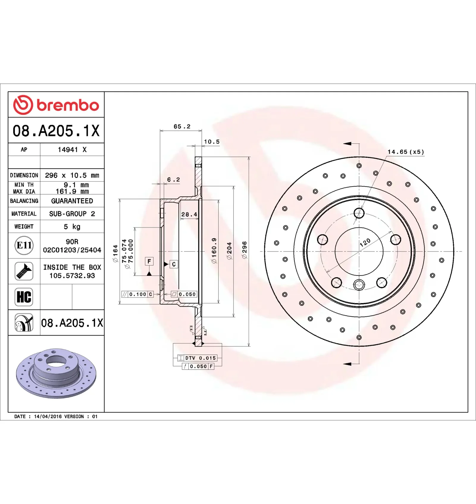 BMW E81 E82 E87 E90… Arka Fren Diski 34214031275 08.A205.1X BREMBO - BMW yedek parça
