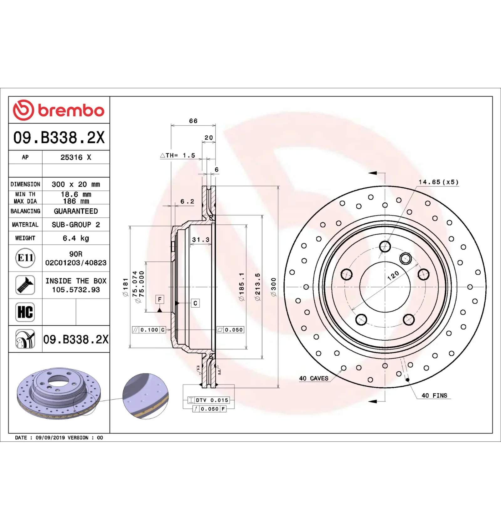 BMW E81 E84 E87 E90… Arka Fren Diski 34216764653 09.B338.2X BREMBO - BMW yedek parça