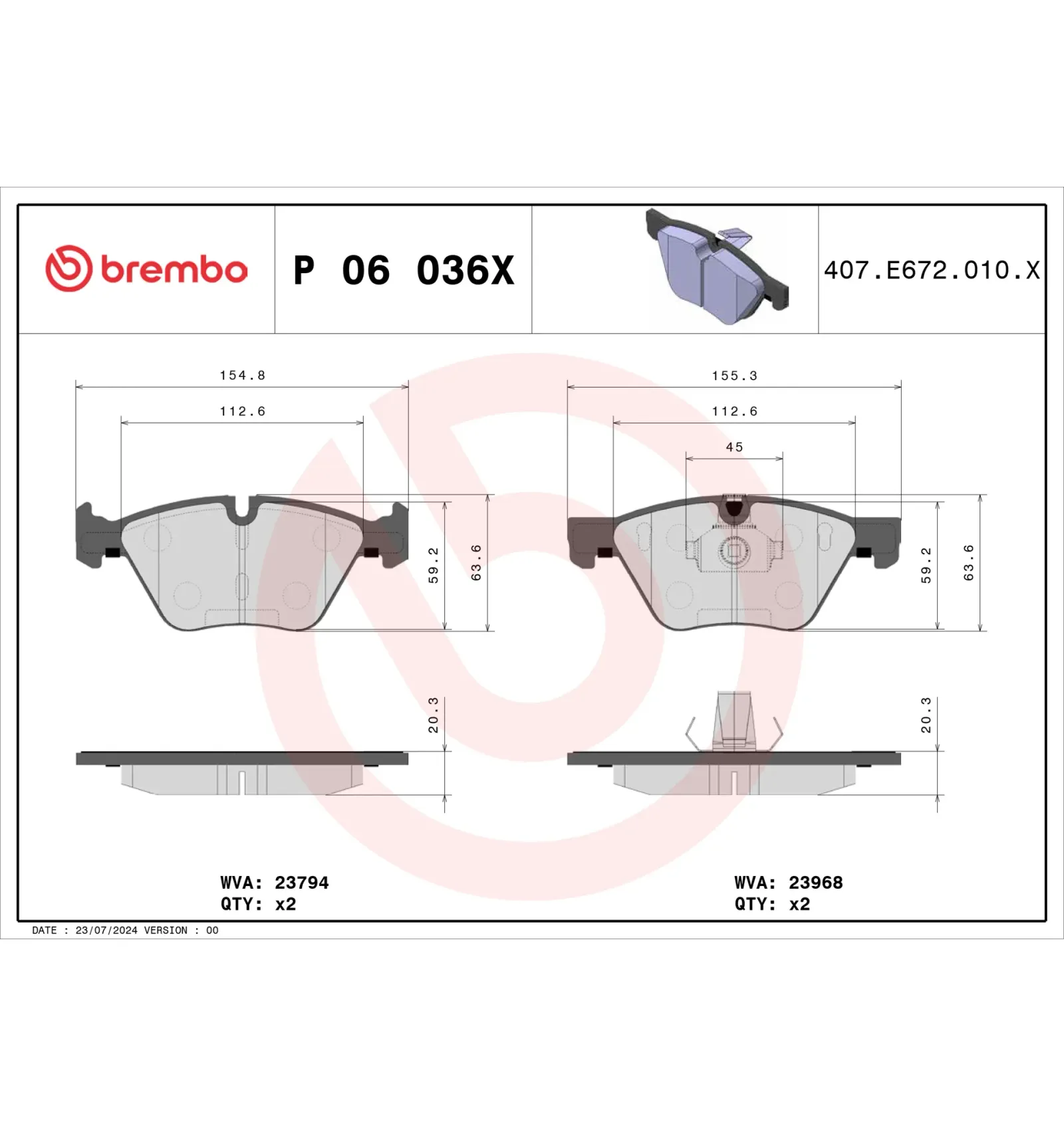 BMW E84 E89 E90 E91… Fren Balatası 34112288875 P 06 036X BREMBO - BMW yedek parça
