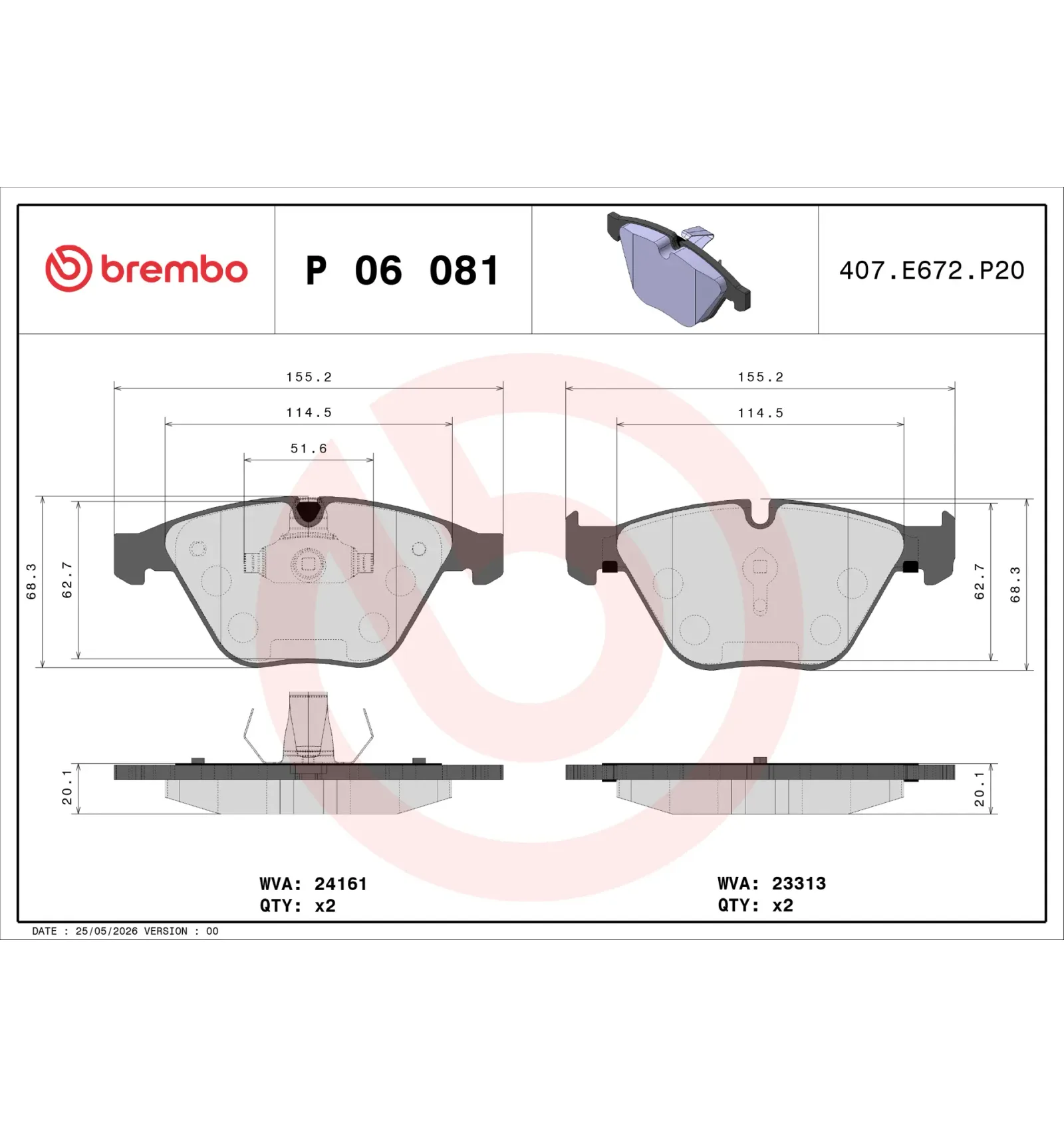 BMW E84 E89 E90 E91… Ön Fren Balatası 34112288870 P 06 081 BREMBO - BMW yedek parça