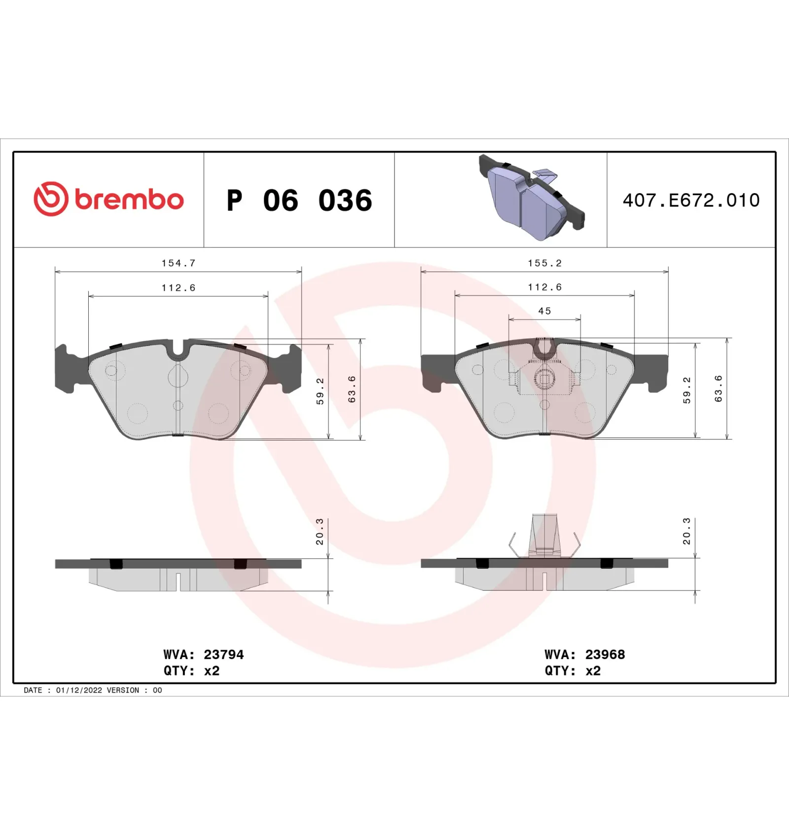 BMW E84 E89 E90 E91… Ön Fren Balatası 34112288875 P 06 036 BREMBO - BMW yedek parça