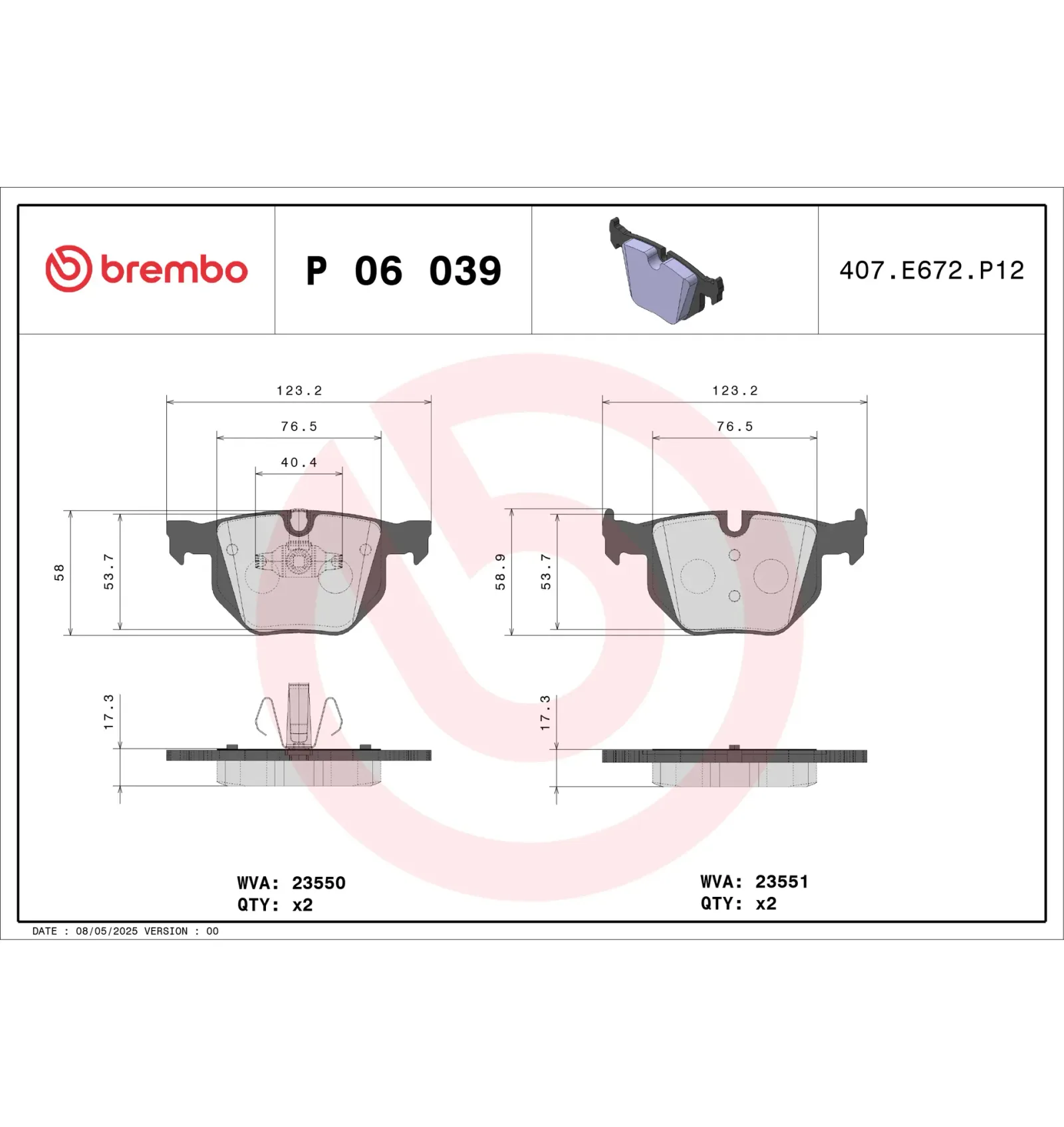 BMW E84 E90 E91 E92… Arka Fren Balatası 34121288895 P 06 039 BREMBO - BMW yedek parça
