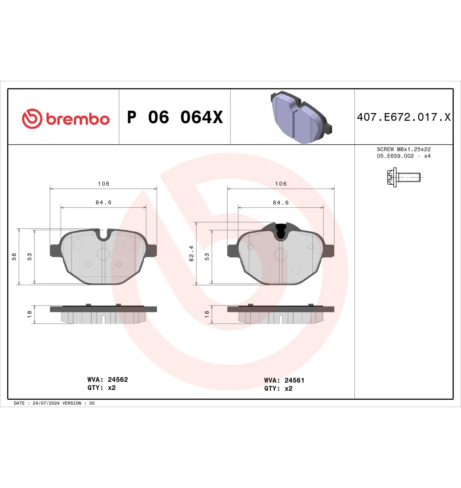 BMW E89 F10 F11 F25… Arka Fren Balatası 34206877648 P 06 064X BREMBO - BMW yedek parça