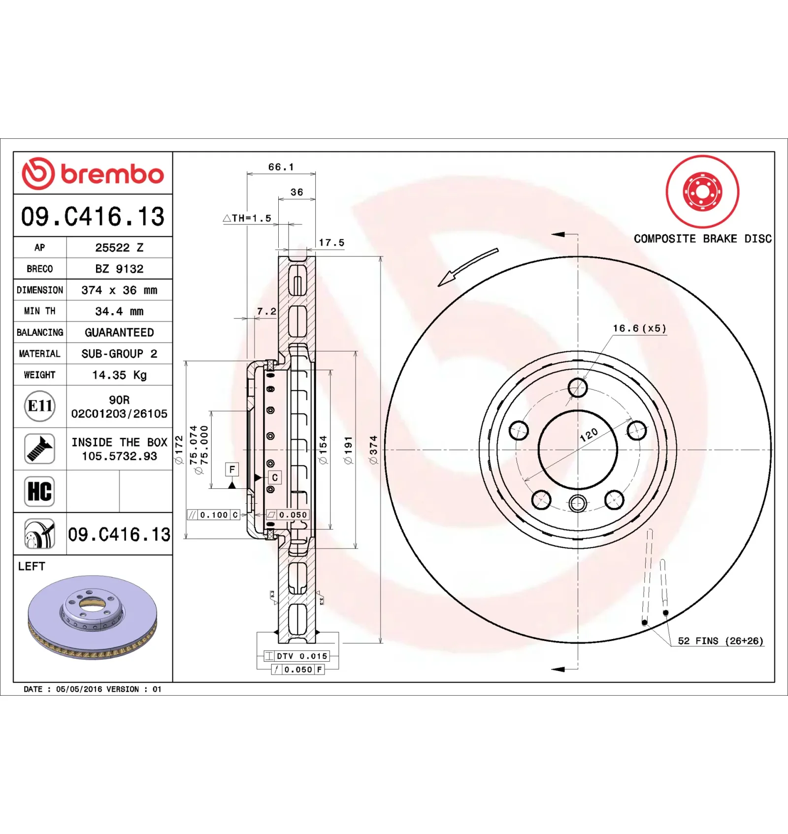 BMW F01 F02 F04 F07 Fren Diski 34106898731 09.C416.13 BREMBO - BMW yedek parça