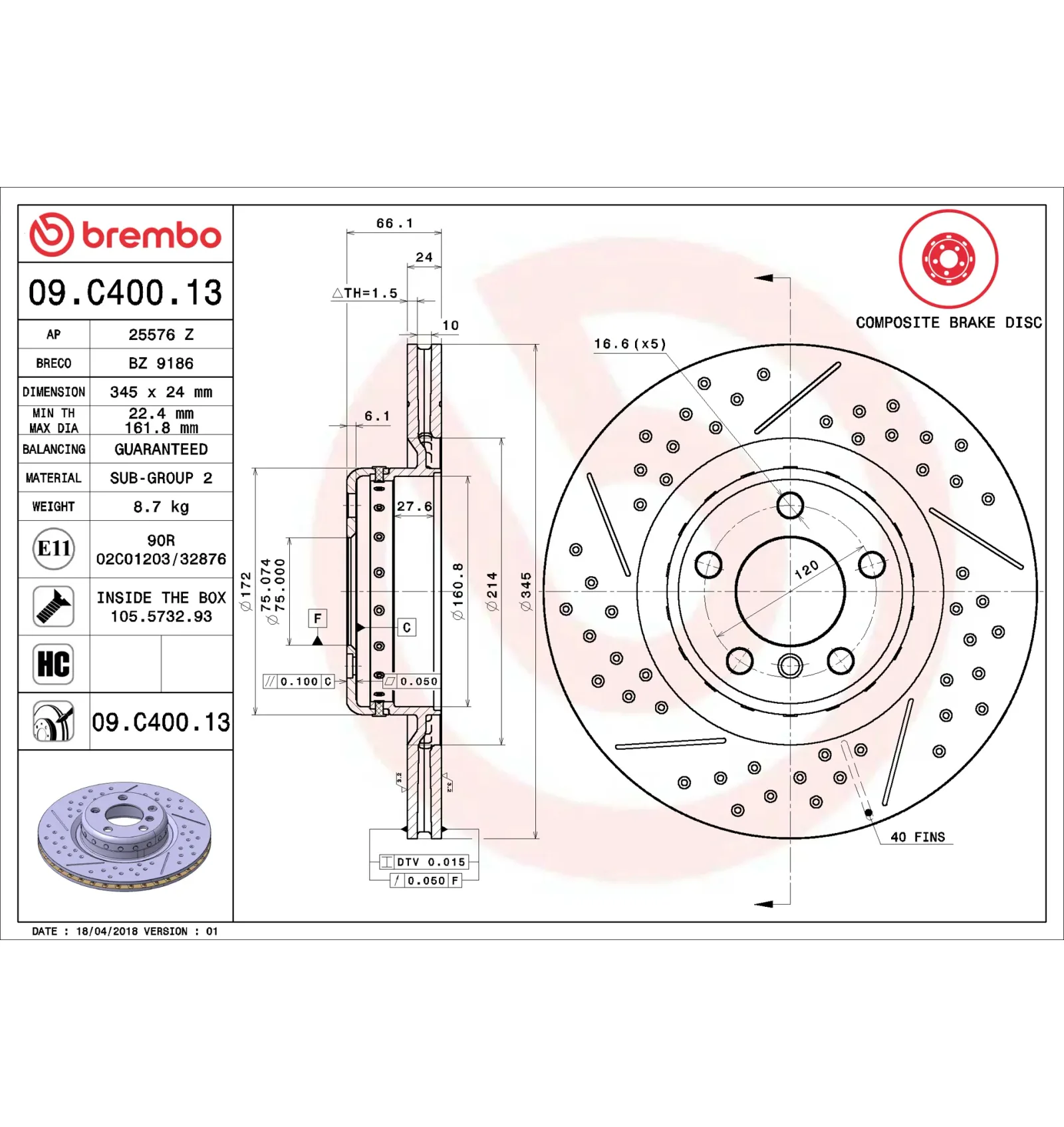 BMW F20 F21 F22 F23… Arka Fren Diski 34206797598 09.C400.13 BREMBO - BMW yedek parça