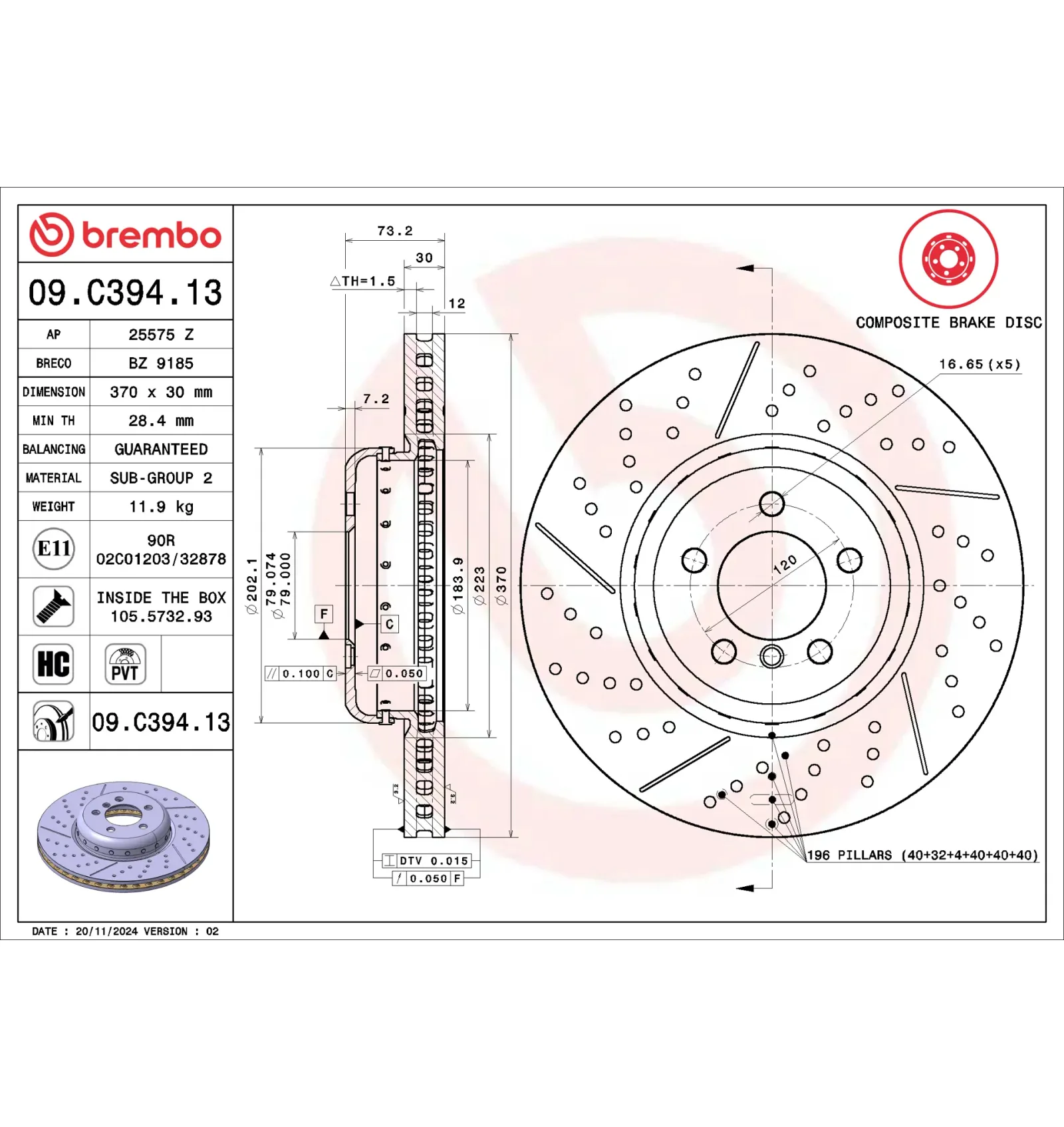 BMW F20 F21 F22 F23… Ön Fren Diski 34106797603 09.C394.13 BREMBO - BMW yedek parça