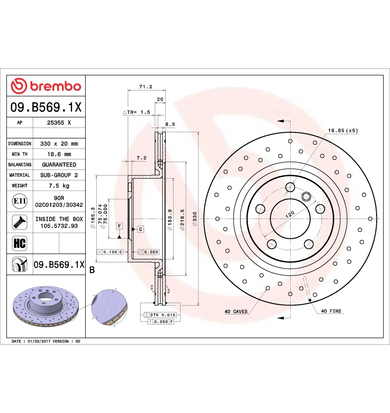 BMW F25 F26 Arka Fren Diski 34206790362 09.B569.1X BREMBO - BMW yedek parça