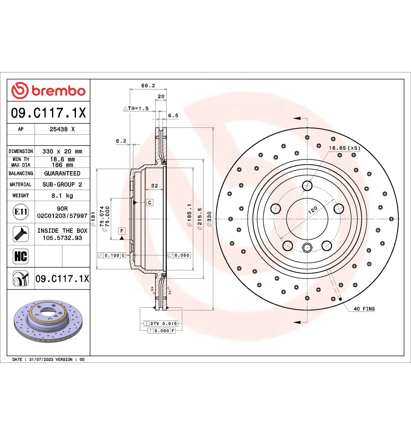 BMW F30 F31 F32 F33… Arka Fren Diski 34216792233 09.C117.1X BREMBO - BMW yedek parça