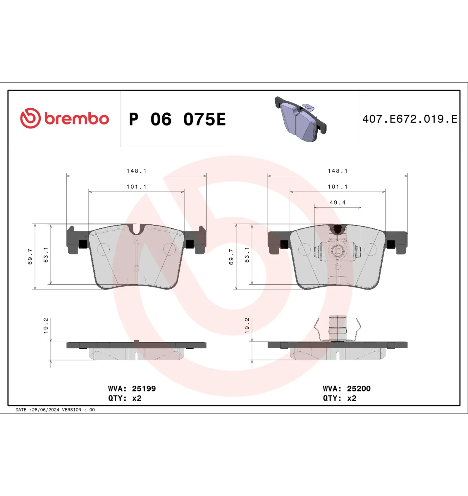 BMW F30 F80 Fren Balatası 34106799801 P 06 075E BREMBO - BMW yedek parça