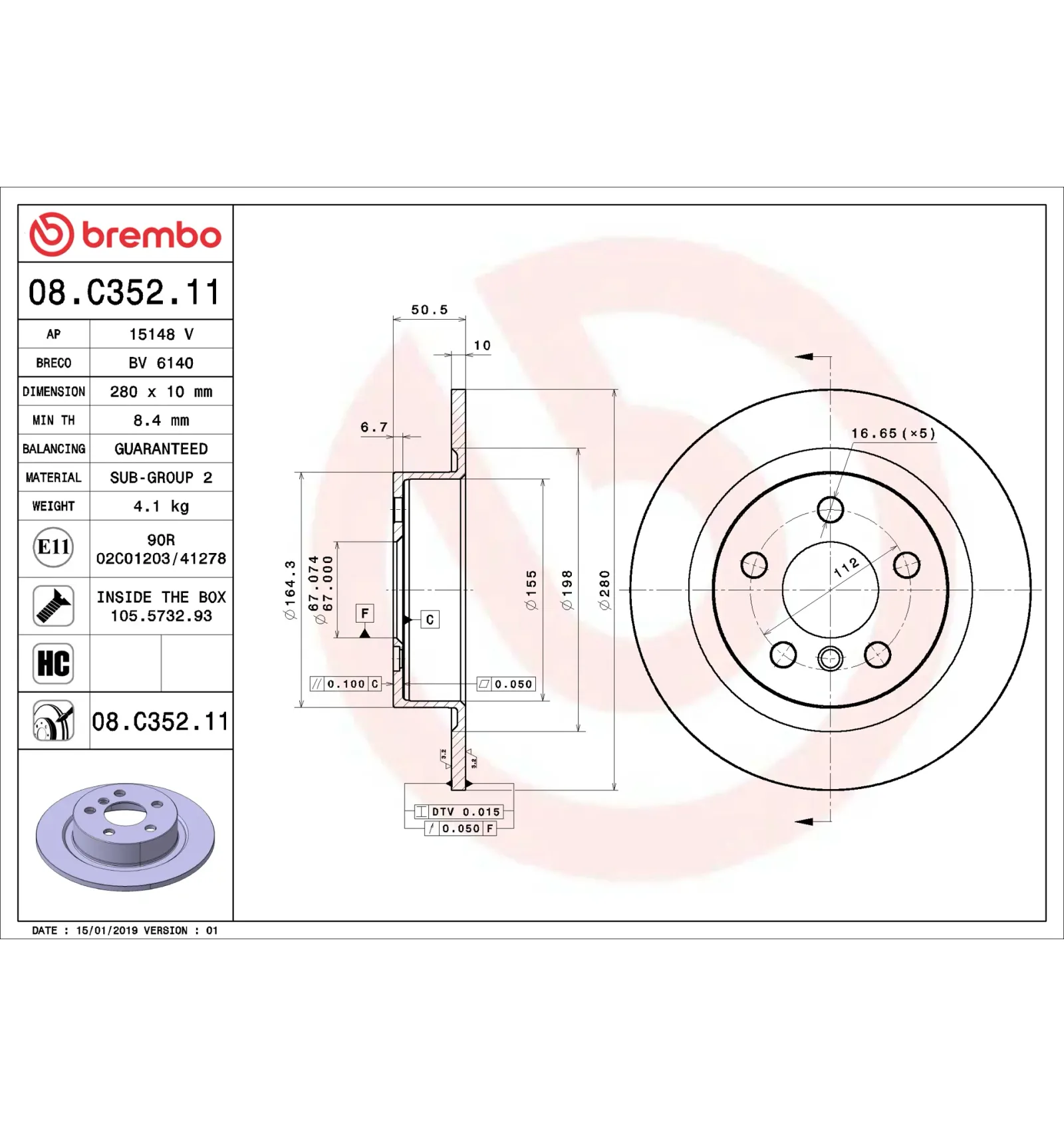 BMW F39 F40 F44 F45… Arka Fren Diski 34206891085 08.C352.11 BREMBO - BMW yedek parça