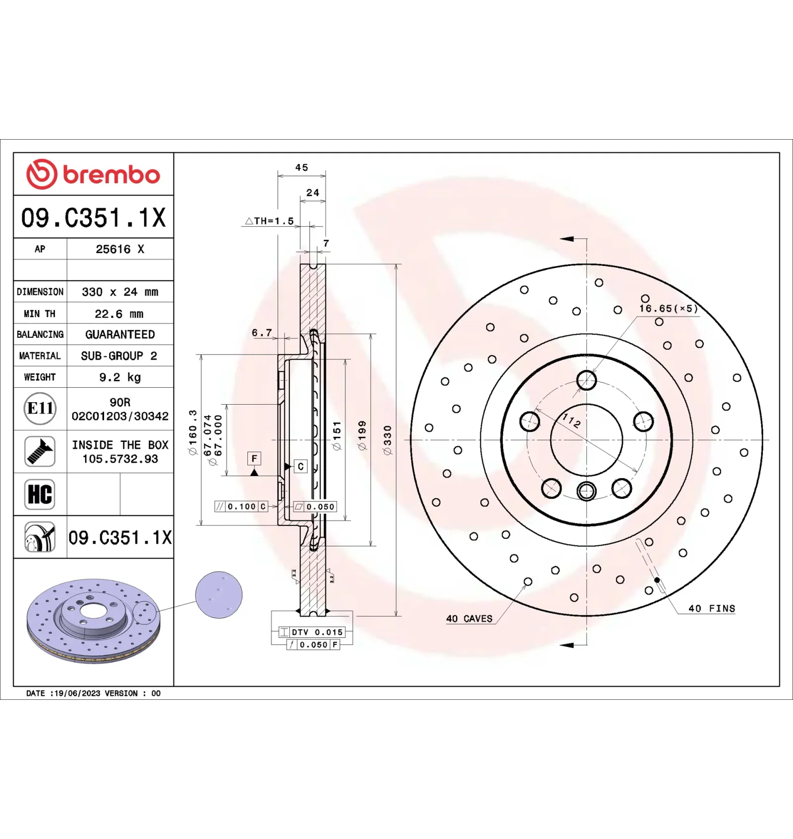 BMW F39 F40 F44 F45… Ön Fren Diski 34106888686 09.C351.1X BREMBO - BMW yedek parça