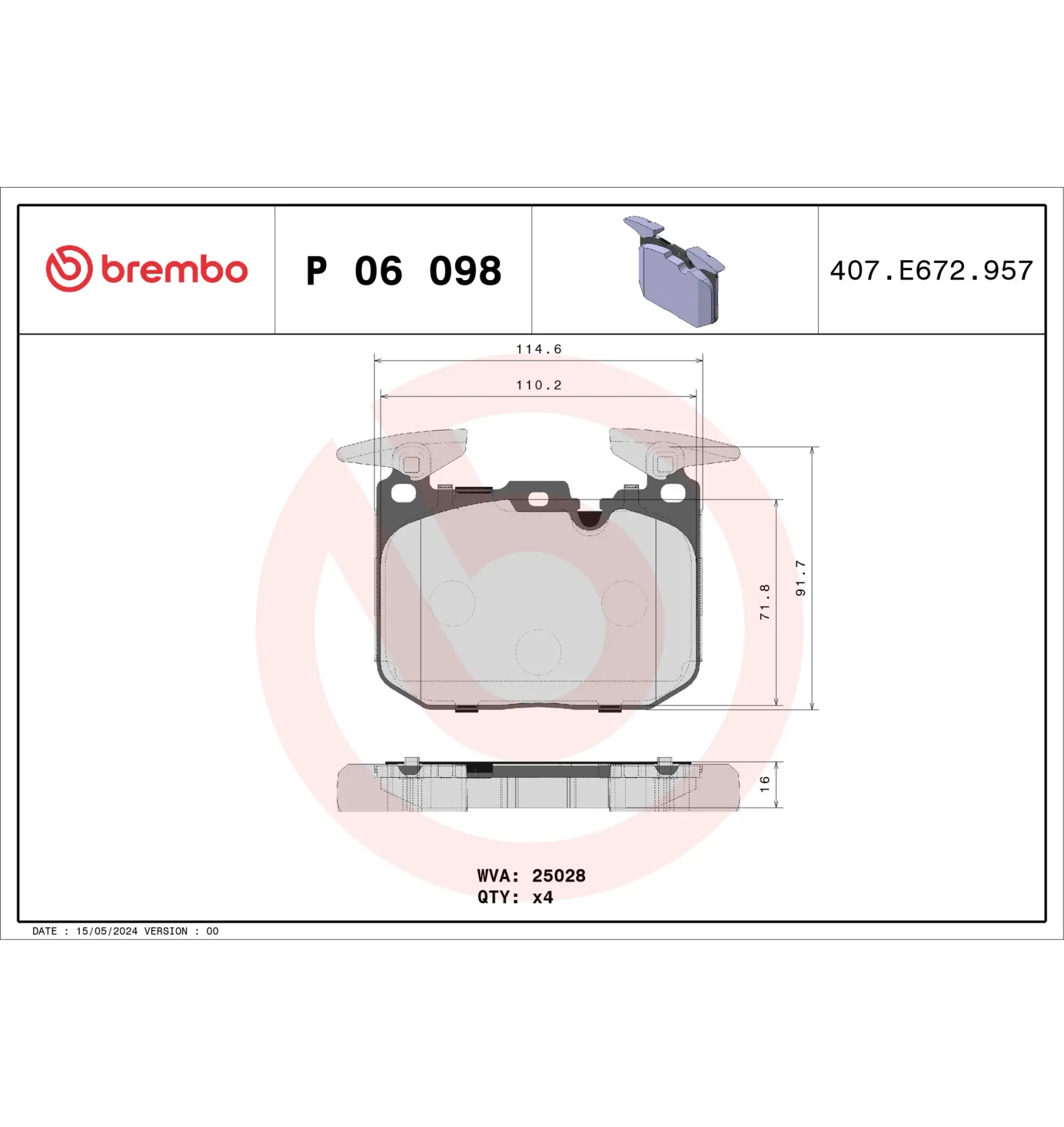 BMW F39 F40 F44 F48… Fren Balatası 34106872334 P 06 098 BREMBO - BMW yedek parça