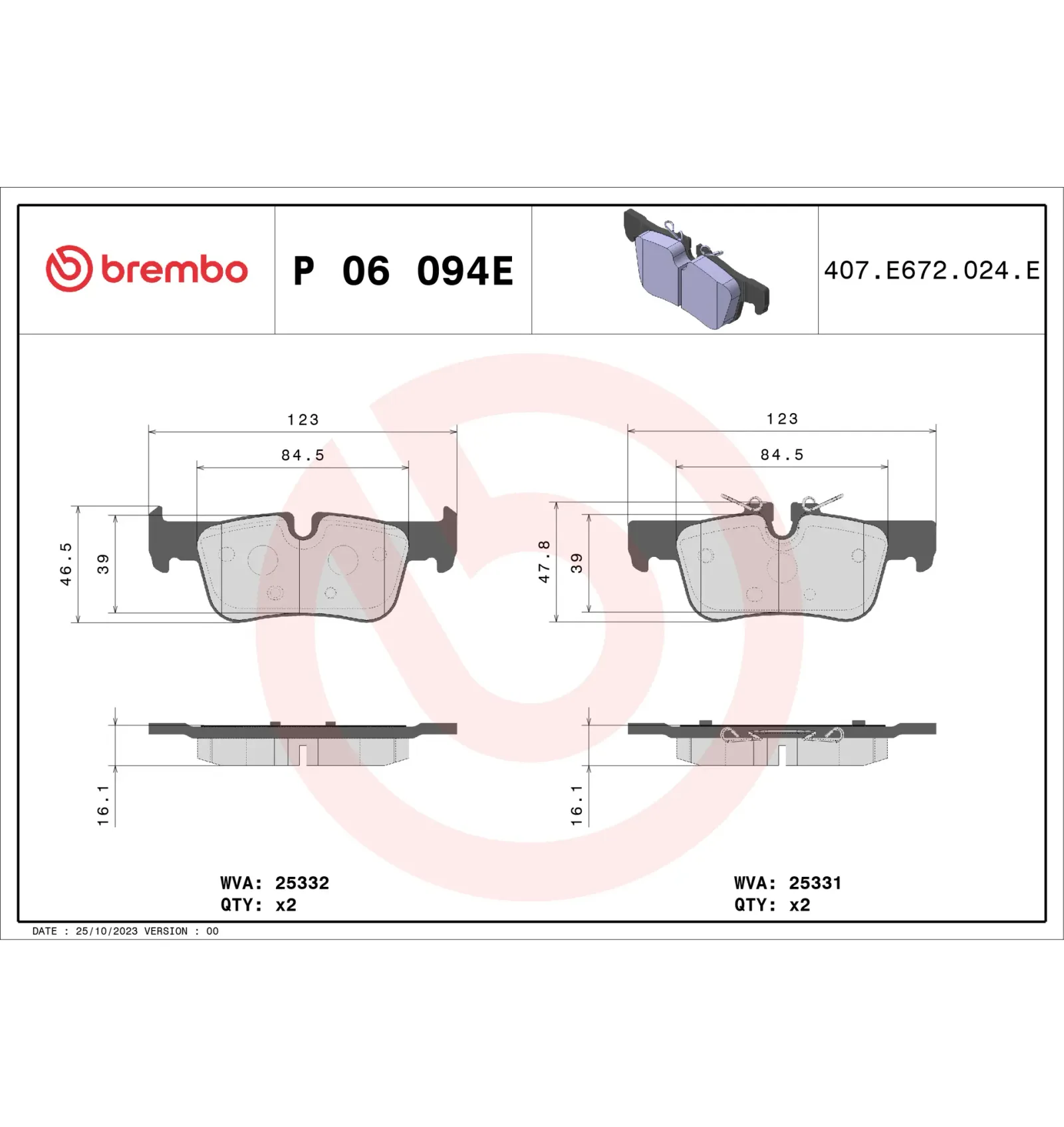 BMW F39 F45 F48 F60… Arka Fren Balatası 34201543683 P 06 094E BREMBO - BMW yedek parça