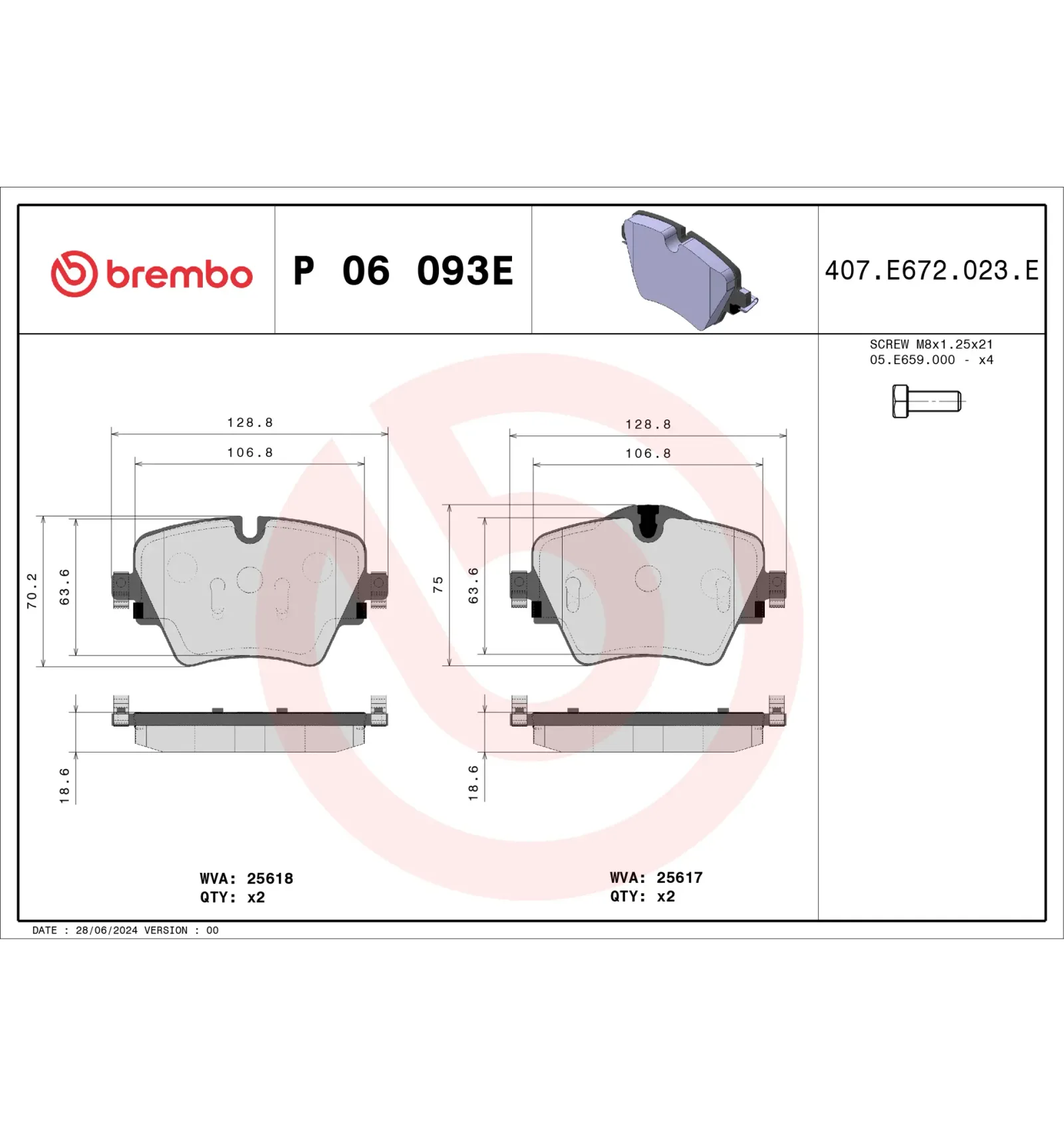 BMW F39 F45 F48 F60 Ön Fren Balatası 34106860019 P 06 093E BREMBO - BMW yedek parça