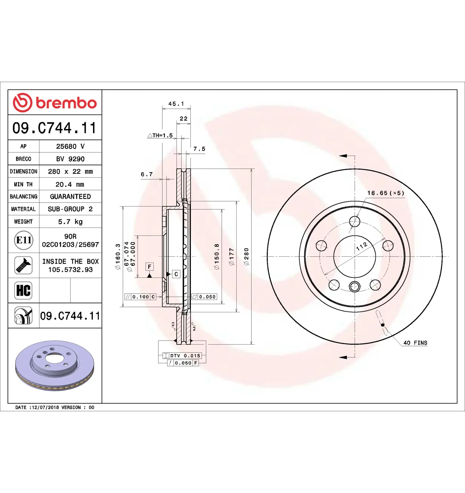 BMW F45 F54 F55 F56… Ön Fren Diski 34116799347 09.C744.11 BREMBO - BMW yedek parça