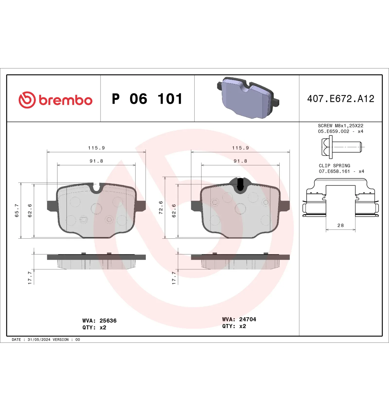 BMW F90 F91 F92 F93… Arka Fren Balatası 34216867175 P 06 101 BREMBO - BMW yedek parça